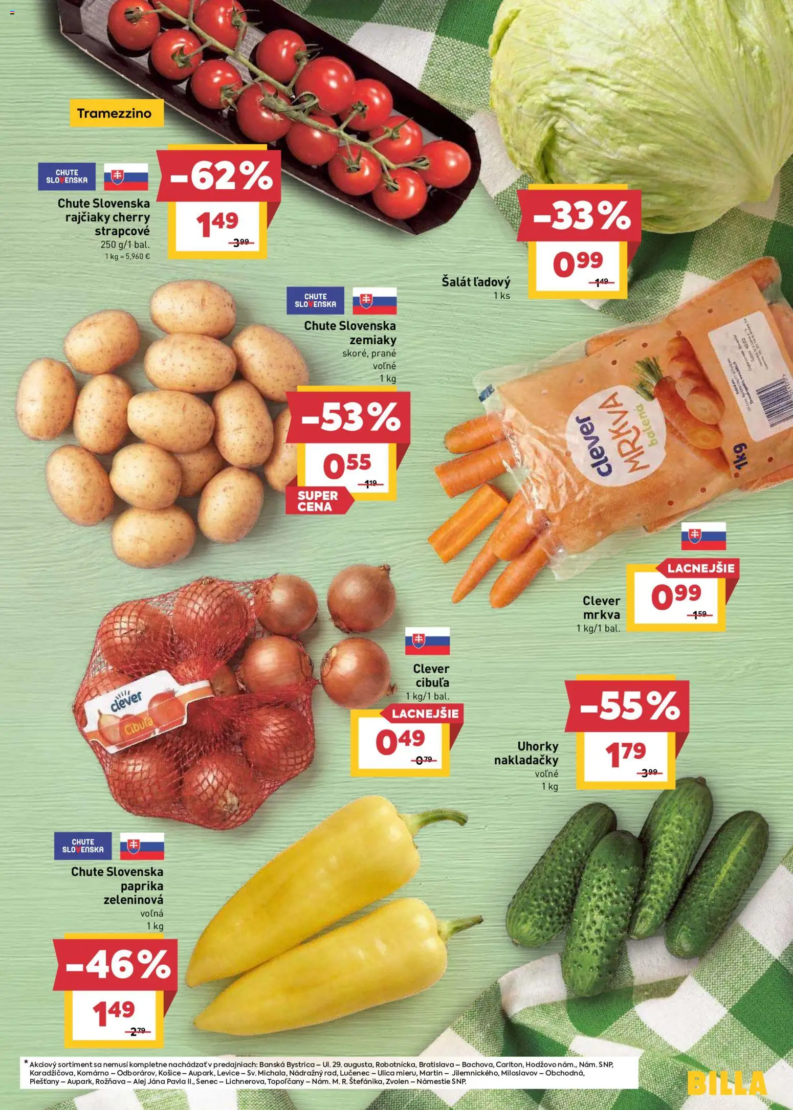 Nové Billa akcie – leták je platný od 19.08.2026 | Strana: 3 | Produkty: Paprika, Šalát, Cibuľa, Uhorky
