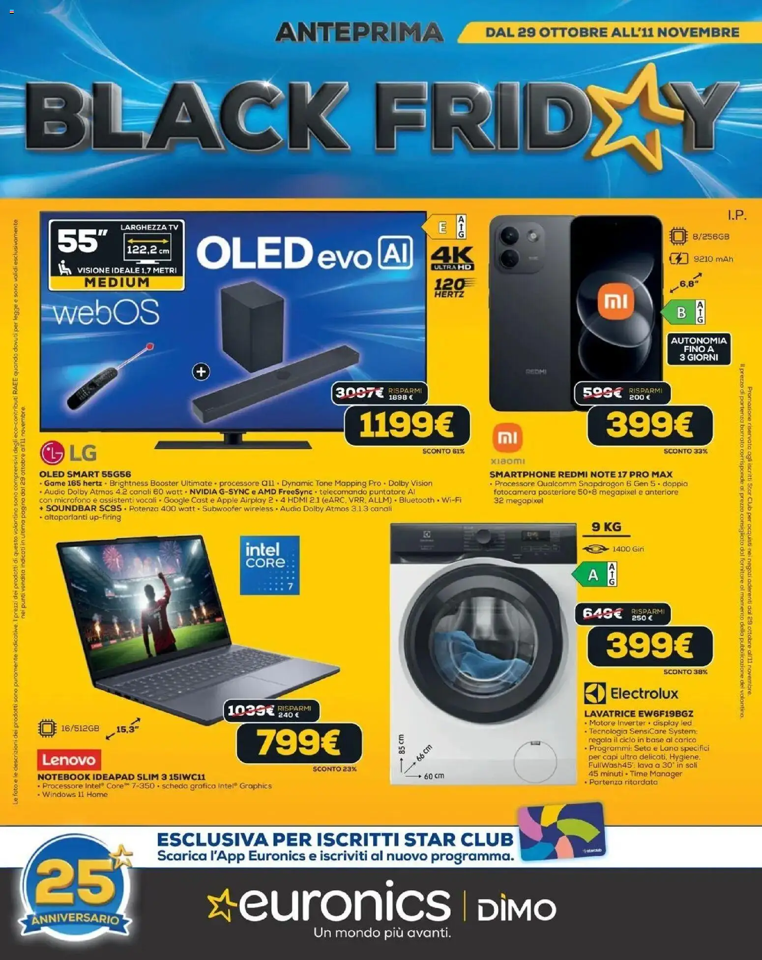 Euronics BLACK FRIDAY 2026 volantino dal 29/10 ⏳ | Pagina: 1 | Prodotti: Soundbar, TV, Audio, Fotocamera