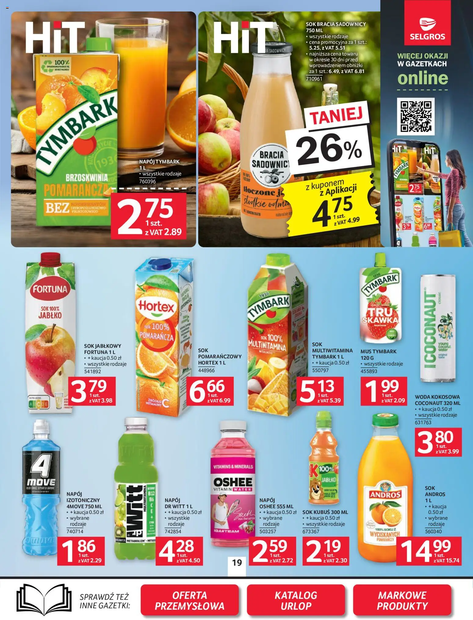 Selgros cash&carry gazetka od 18.06.2026 | Strona: 19 | Produkty: Woda kokosowa, Sok jabłkowy, Sok, Woda