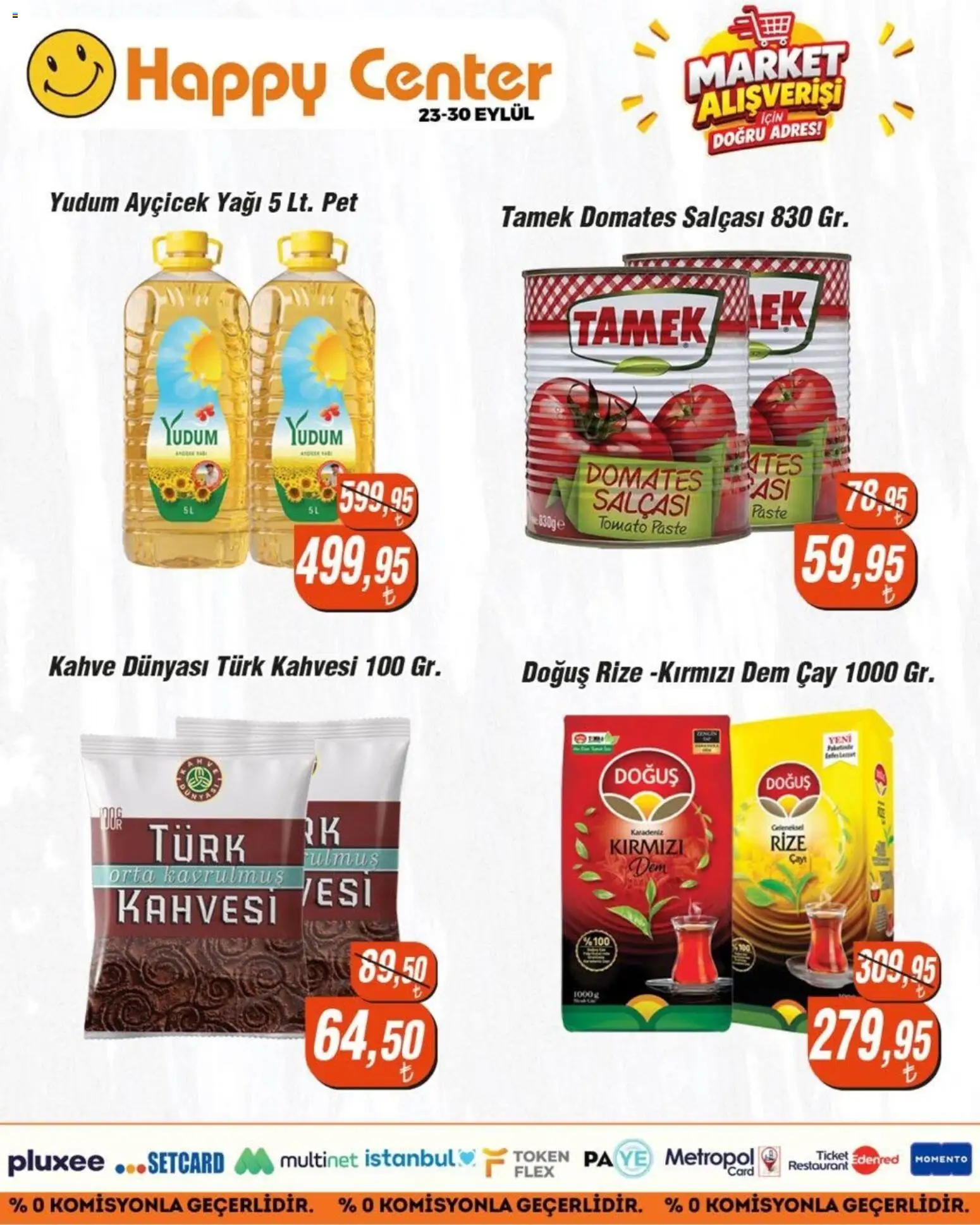 Happy Center - Kasap - 22 Eylül 2026 tarihinden itibaren geçerlidir | Sayfa: 1 | Ürünler: Kahve, Domates, Çay