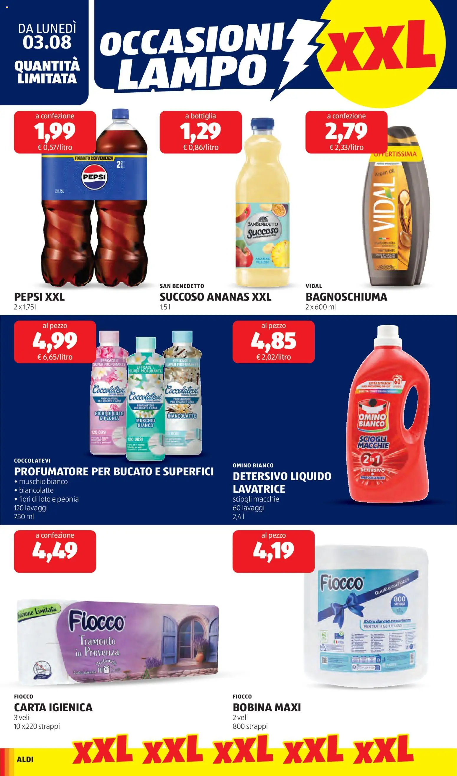 Volantino Aldi del 03/08/2026 | Pagina: 16 | Prodotti: Smacchiatore, Lavatrice, Fiori, Pepsi