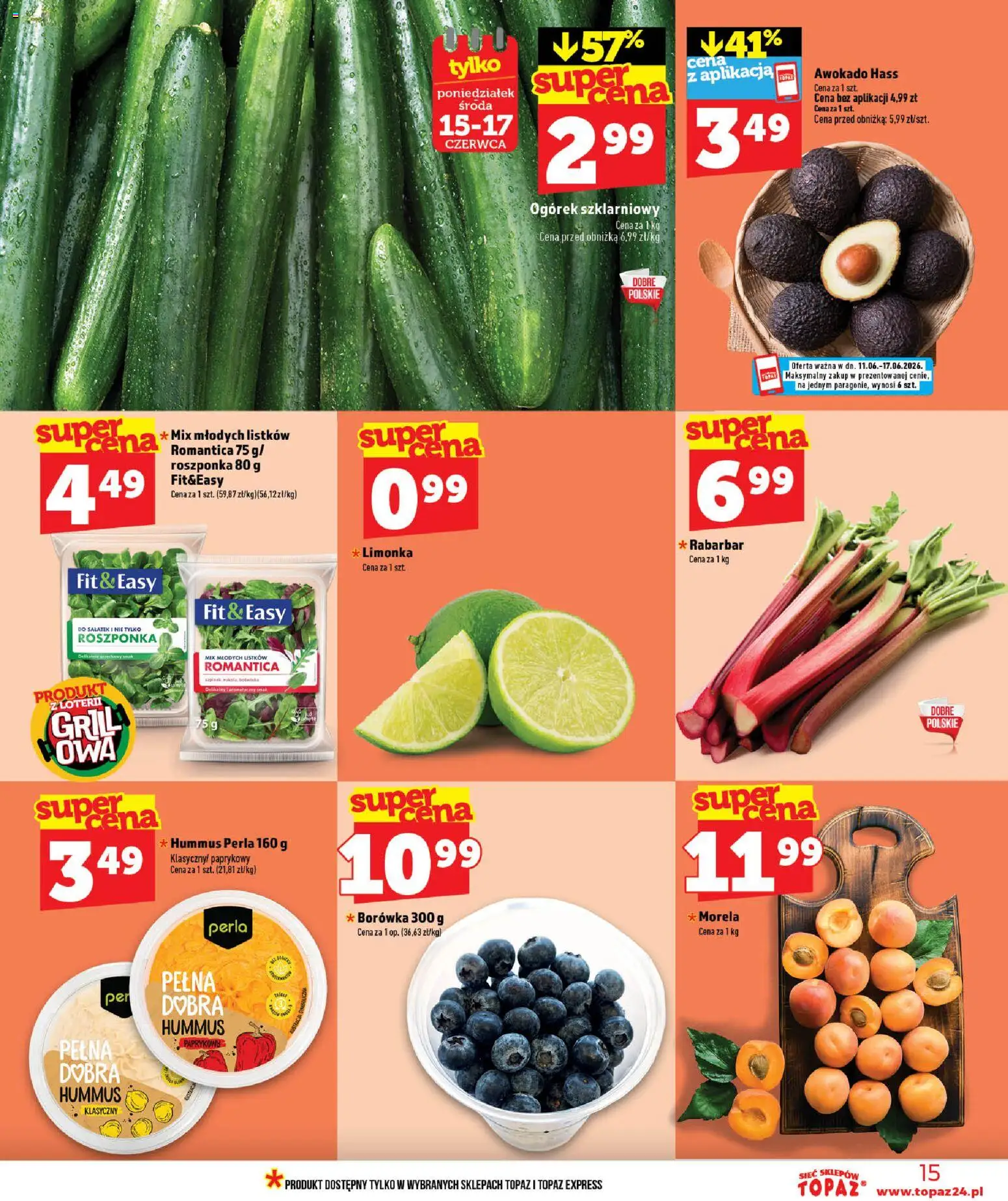 Topaz gazetka - MAZ od 11.06.2026 | Strona: 15 | Produkty: Grill, Hummus klasyczny, Hummus, Ogórek szklarniowy