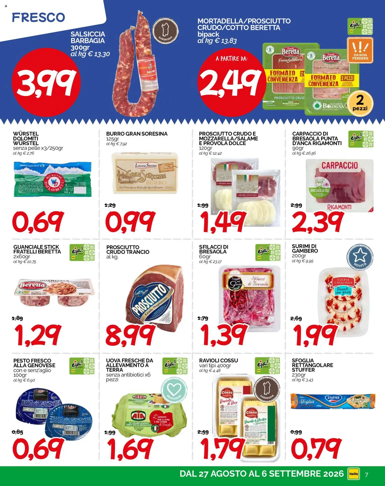 Volantino HarDis del 27/08/2026 | Pagina: 7 | Prodotti: Surimi, Wurstel, Ravioli, Provola