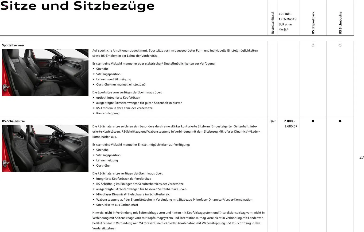 Audi RS 3 Sportback / RS 3 Limousine – gültig ab 28.10.2025 | Seite: 27 | Produkte: Navigation