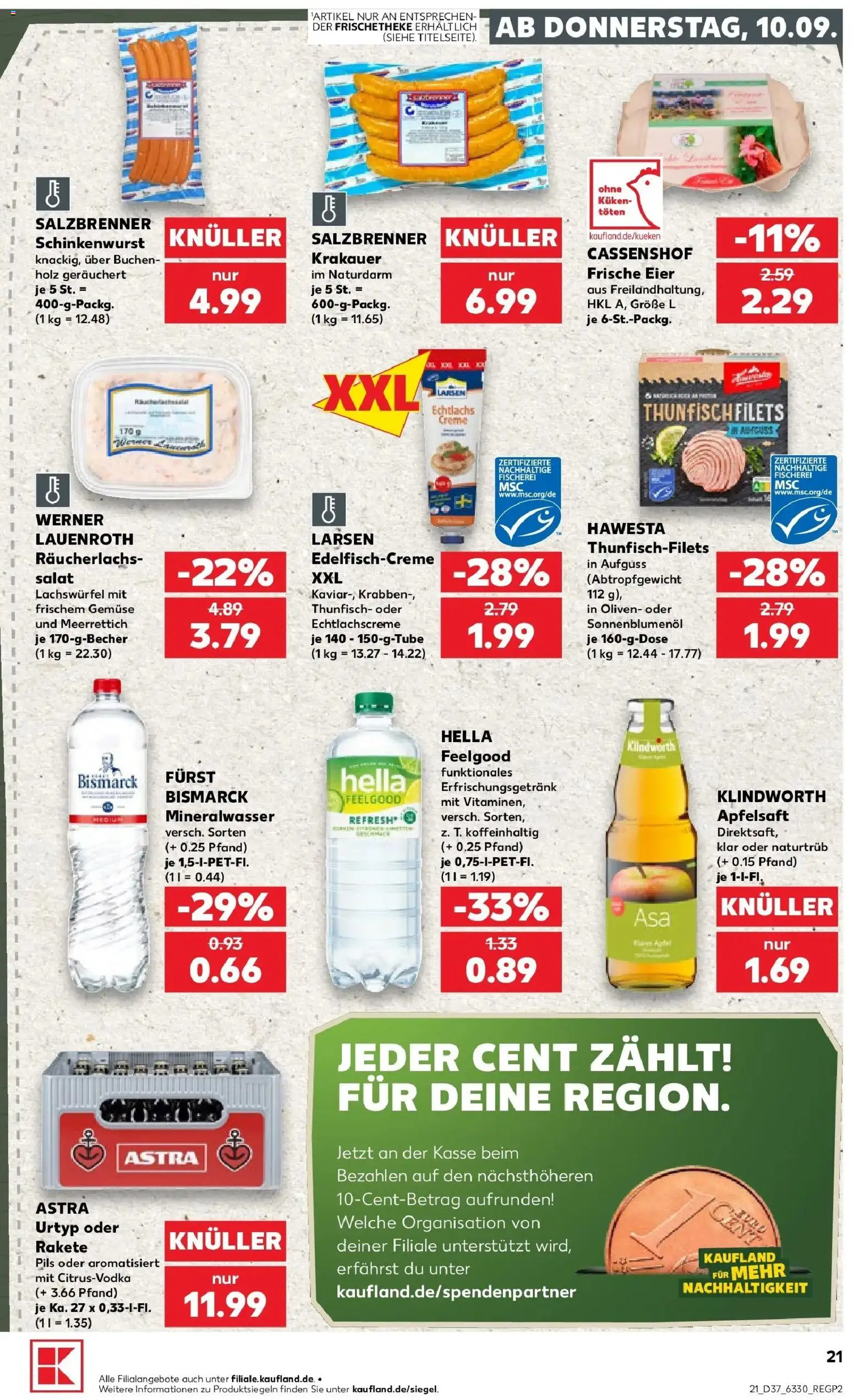 Prospekt Kaufland ab 10.09.2026 » Angebote Online zum Blättern | Seite: 21 | Produkte: Eier, Thunfisch, Astra, Creme