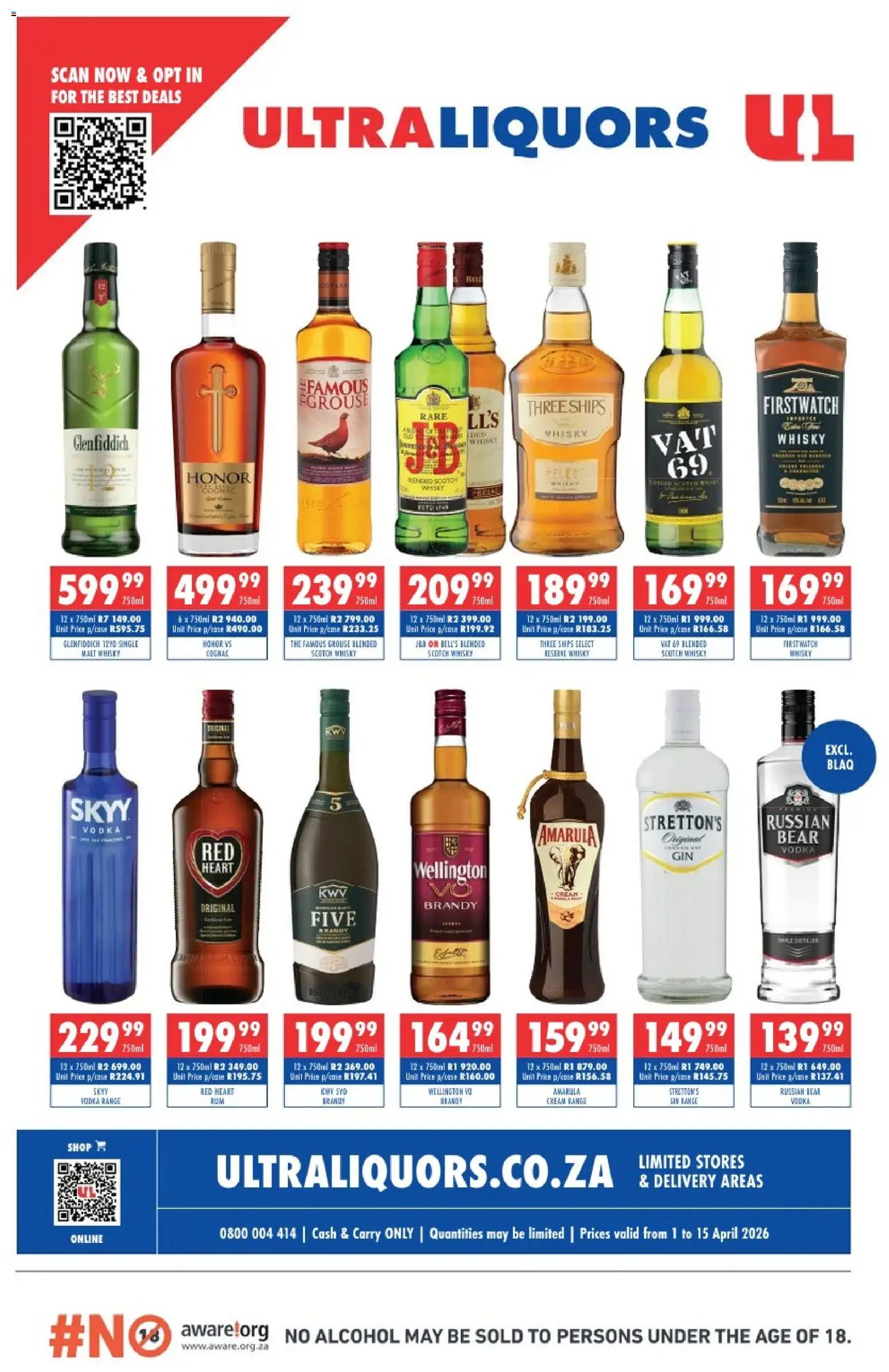 New Ultra Liquors catalogue – valid from 01/04/2026 | Page: 1 | Products: Watch, Brandy, Cream, Vodka