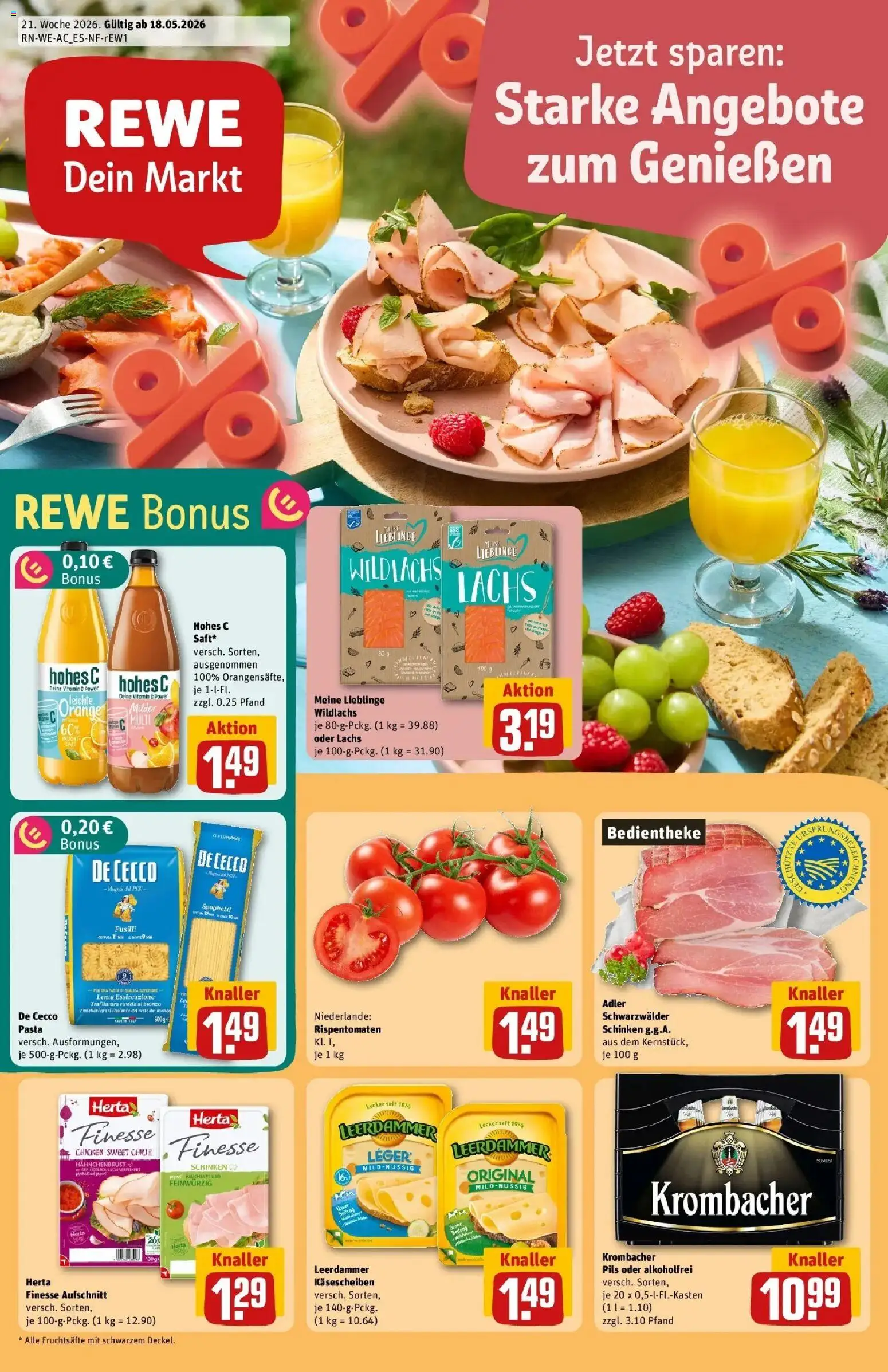 Rewe Prospekt Nideggen – gültig ab 17.05.2026 | Seite: 1 | Produkte: Leerdammer, Krombacher, Hohes c, Herta finesse