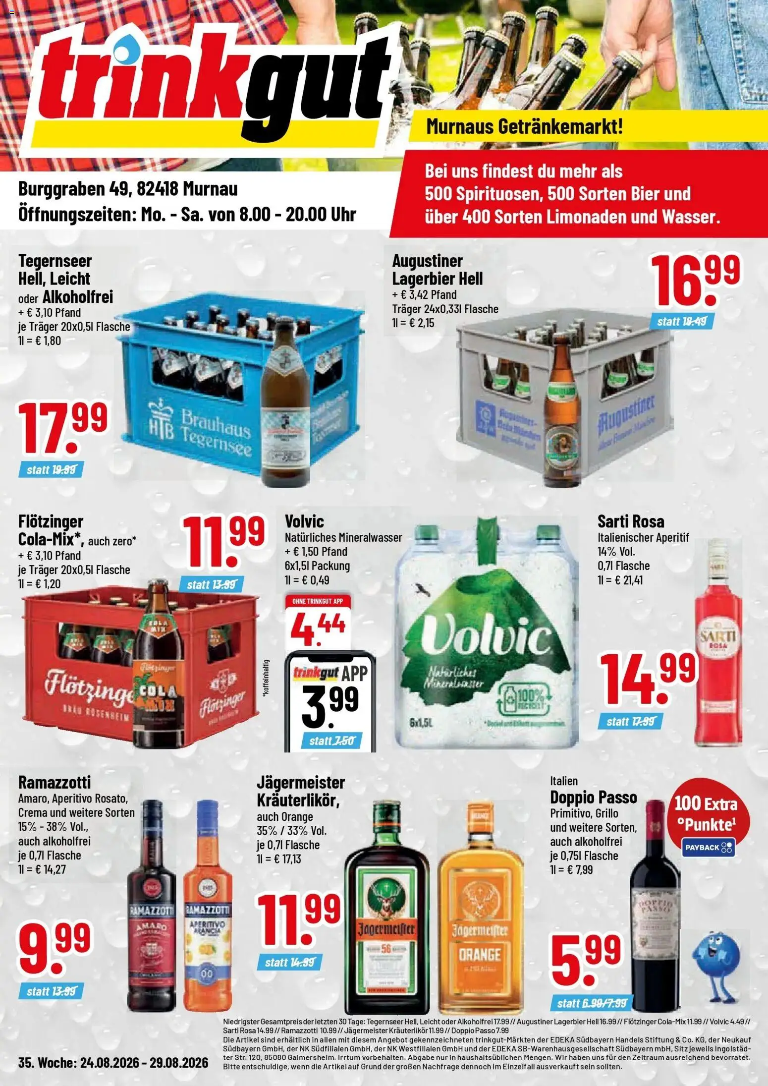 Trinkgut Prospekt Murnau (ab 24.08.2026) » Angebote online | Seite: 1 | Produkte: Bier, Mineralwasser, Doppio Passo, Volvic