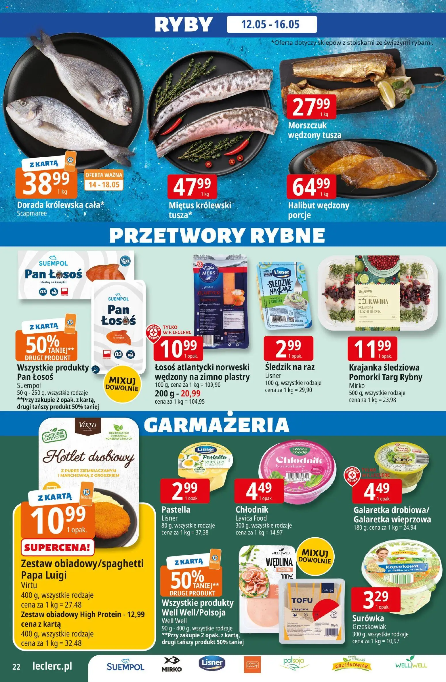 E.Leclerc gazetka - Wrocław od 12.05.2026 | Strona: 22 | Produkty: Galaretka, Halibut, Dorada, Ryby