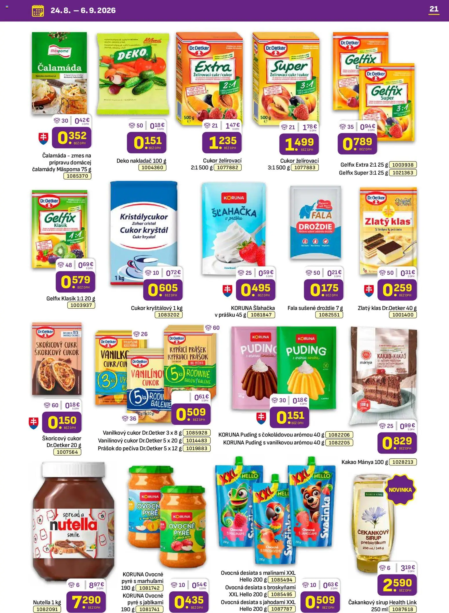Nové Libex akcie – leták je platný od 24.08.2026 | Strana: 21 | Produkty: Nutella 1 kg, Čakankový sirup, Nutella, Kakao