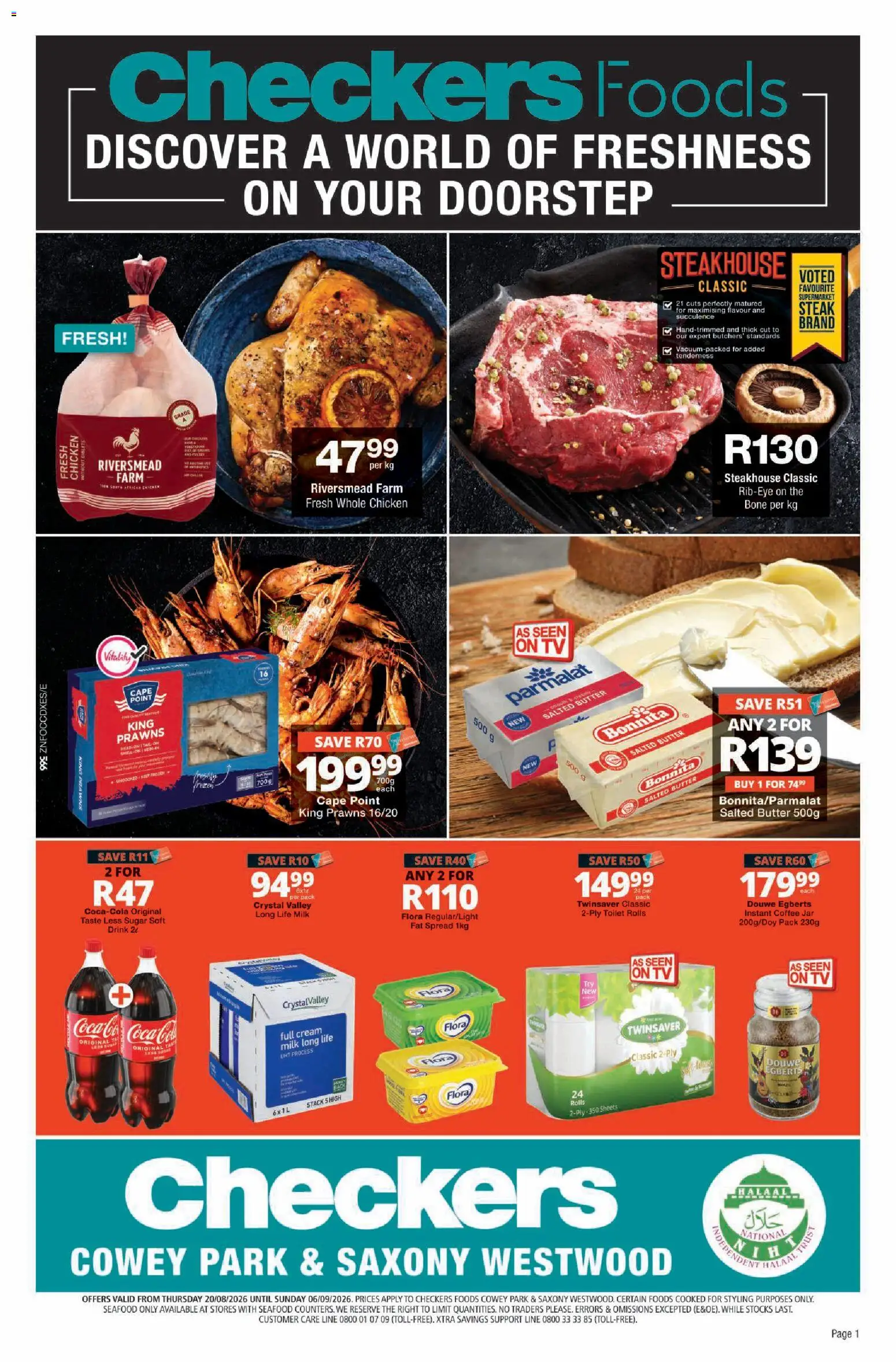 New Checkers catalogue – valid from 20/08/2026 | Page: 1 | Products: Toilet, Butter, Fat spread, Instant coffee