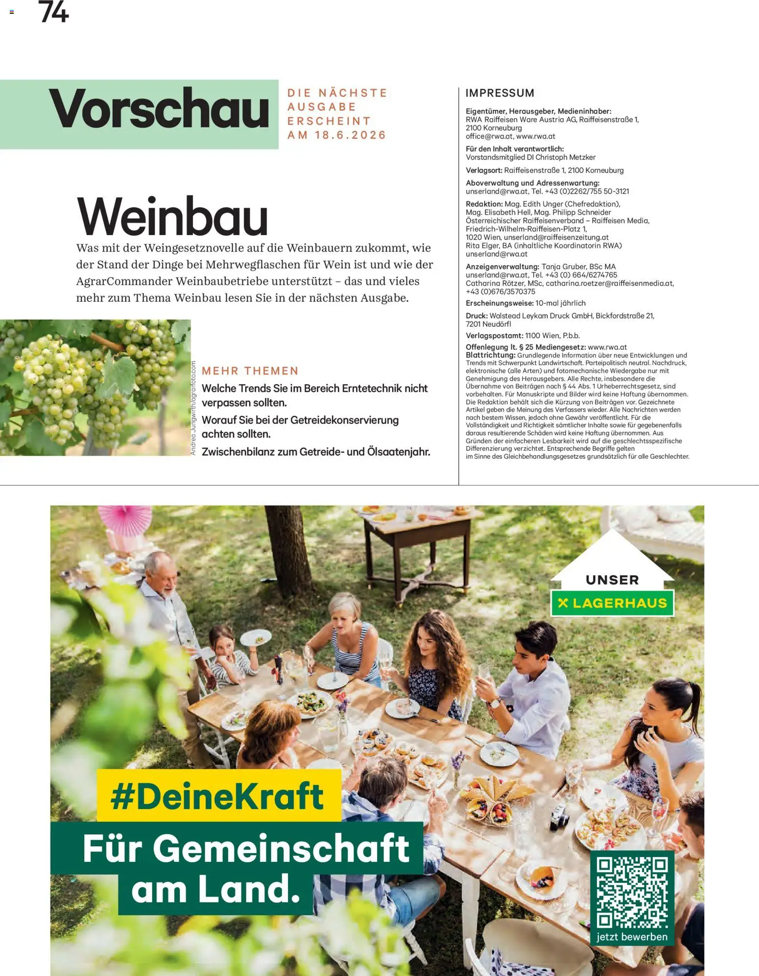 Lagerhaus Unser Land Juni 2026 gültig ab 01.06.2026 | Seite: 74 | Produkte: Getreide, Wein