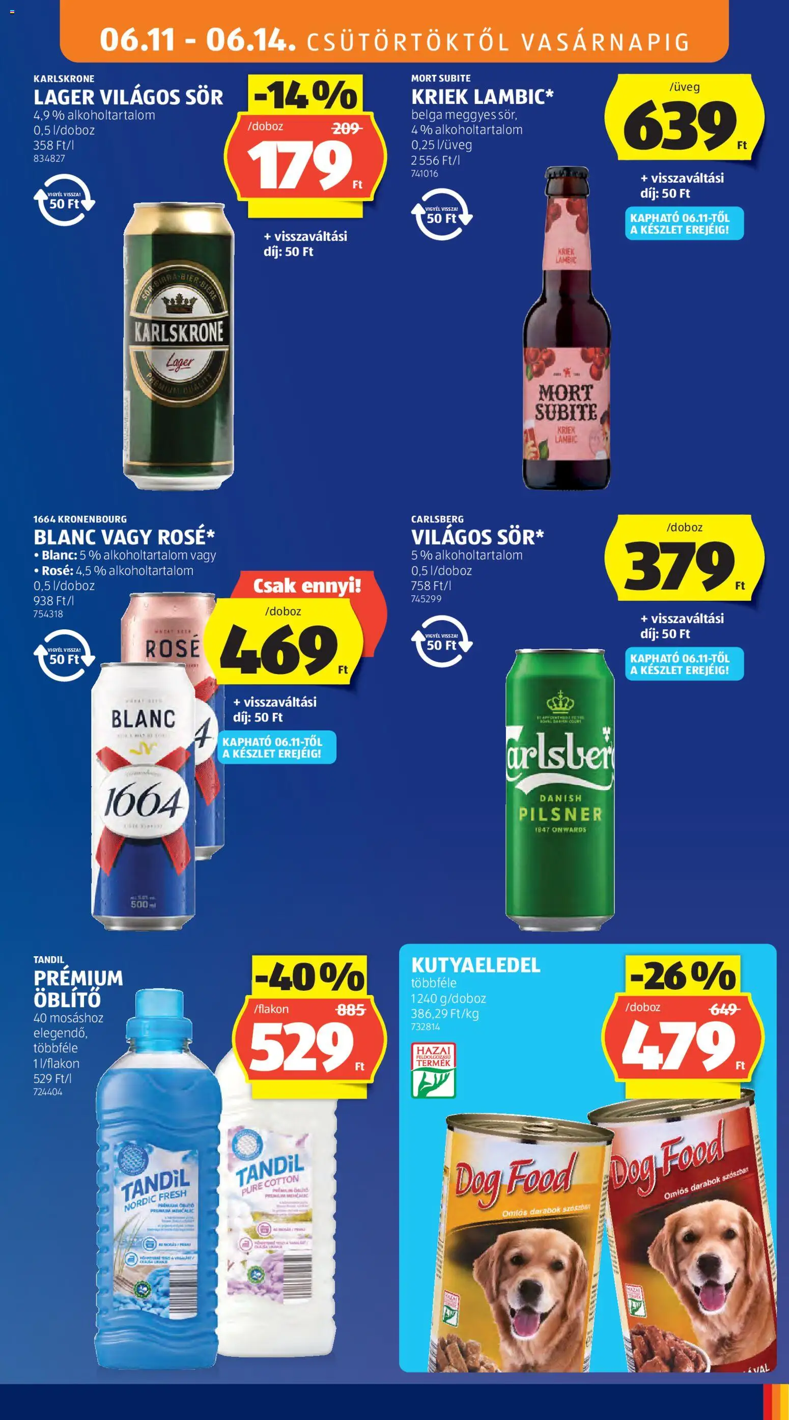 Aldi akciós ujság - amely érvényes a következő dátumtól: 11.06.2026 | Oldal: 17 | Termékek: Kutyaeledel, Öblítő, Doboz, Sör