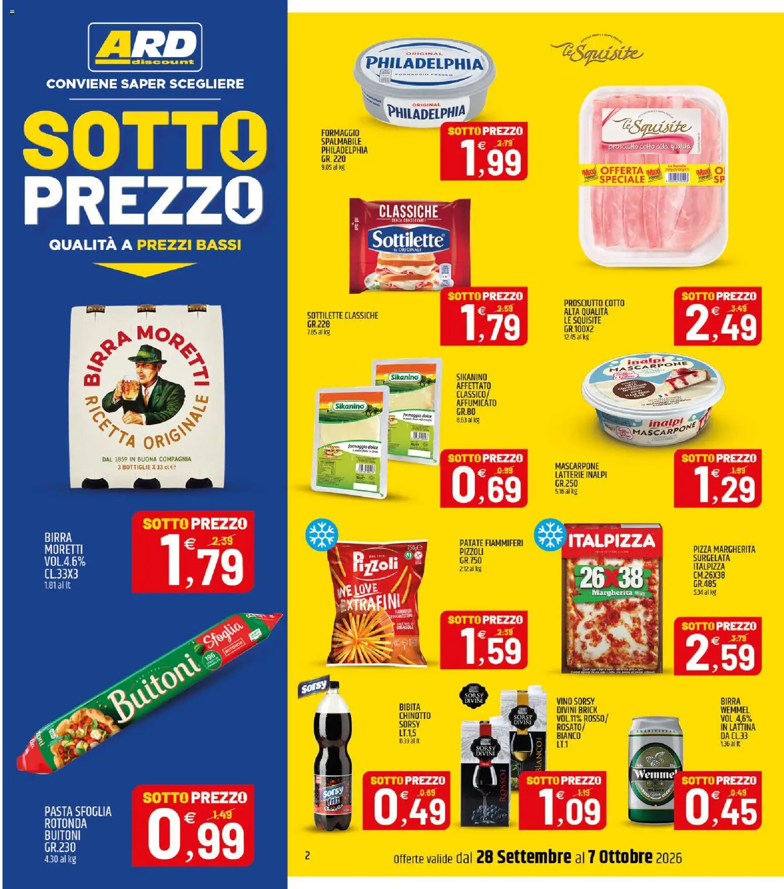 Volantino ARD Discount del 28/09/2026 | Pagina: 2 | Prodotti: Birra, Prosciutto, Pasta, Mascarpone