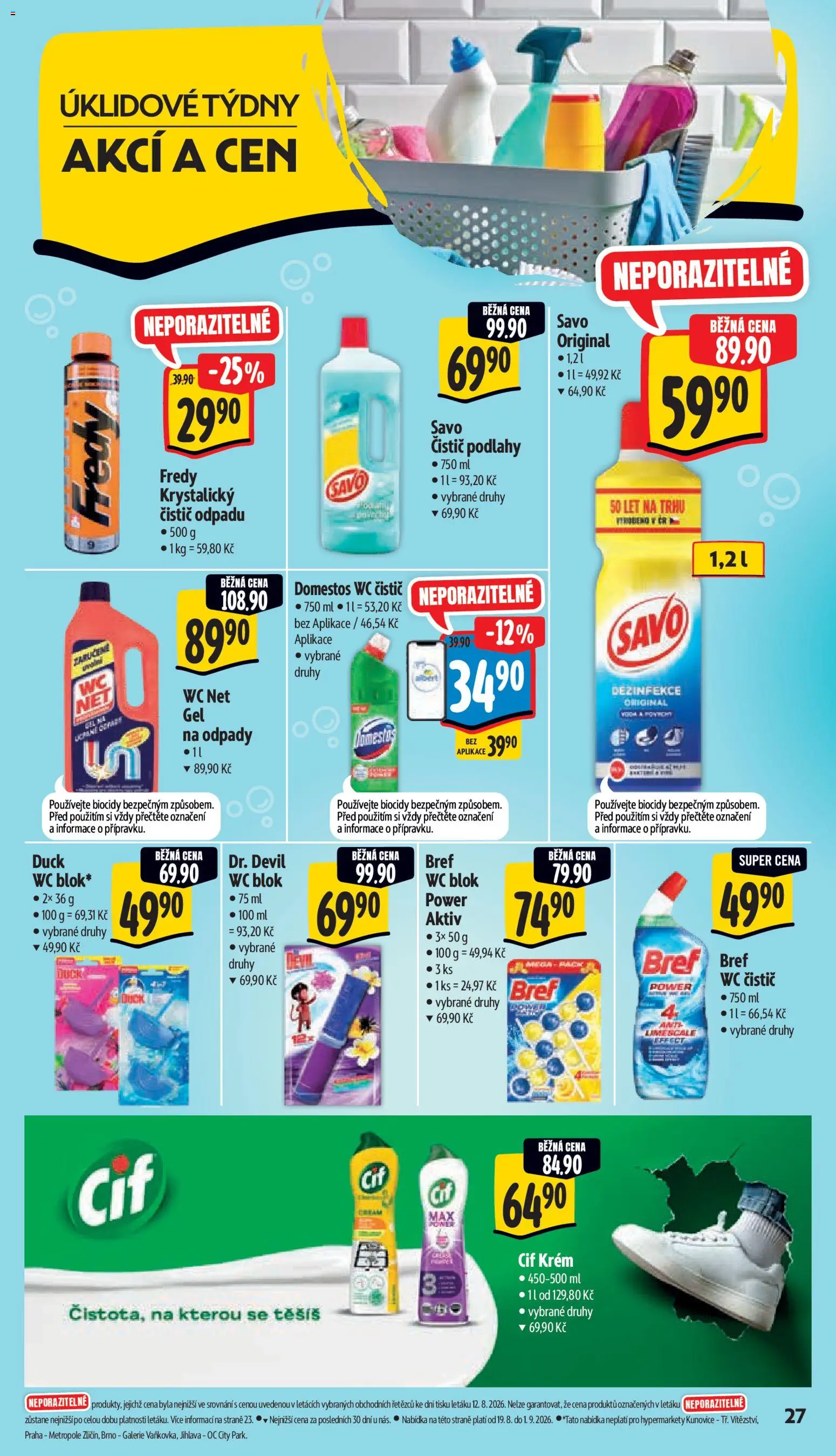 Albert leták - Hypermarket - Strakonice od 19.08.2026 | Strana: 37 | Produkty: Wc blok, Krém, Cif, Domestos