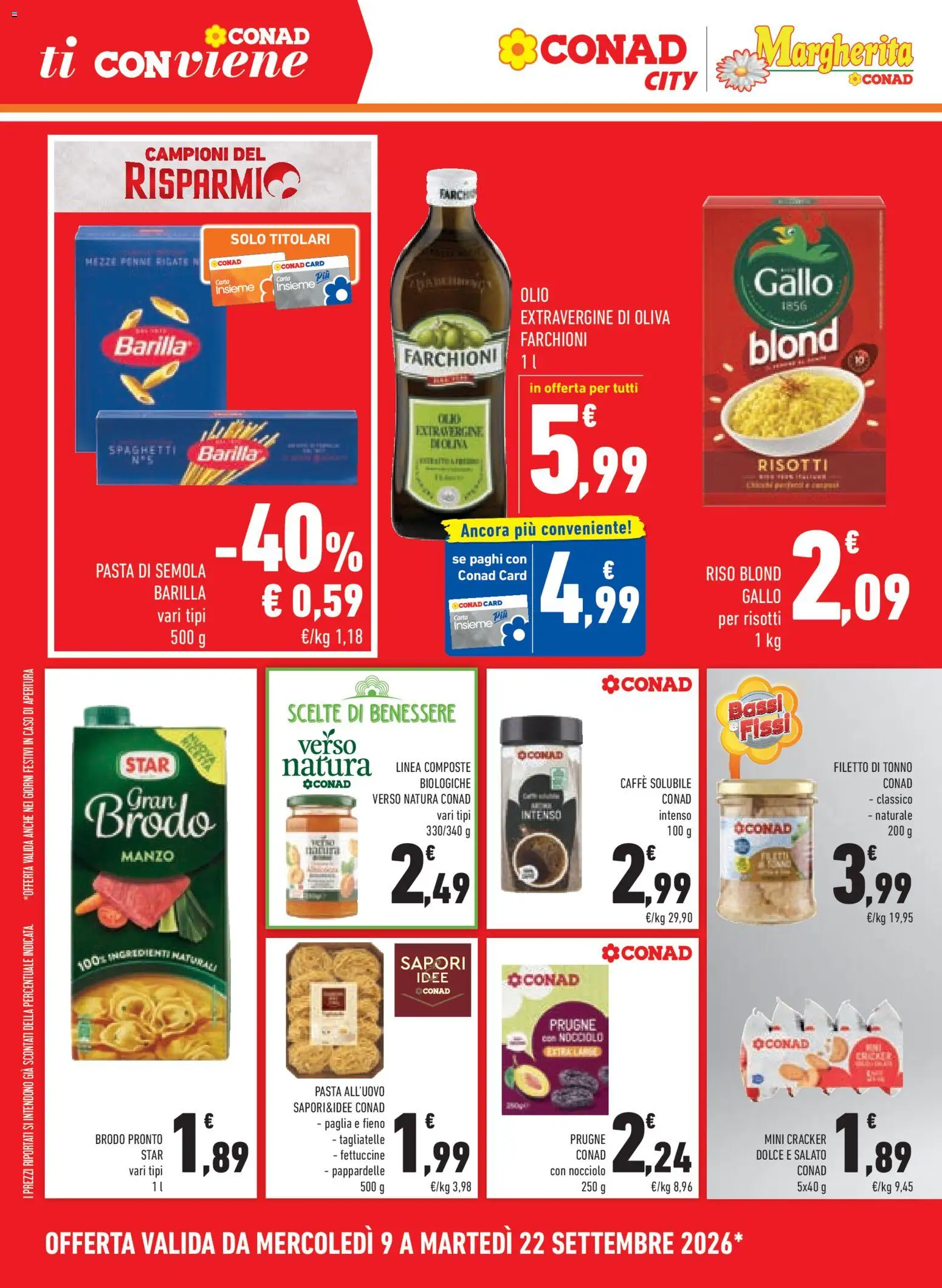 Volantino Conad del 09/09/2026 | Pagina: 6 | Prodotti: Cracker, Tonno, Ingredienti, Semola
