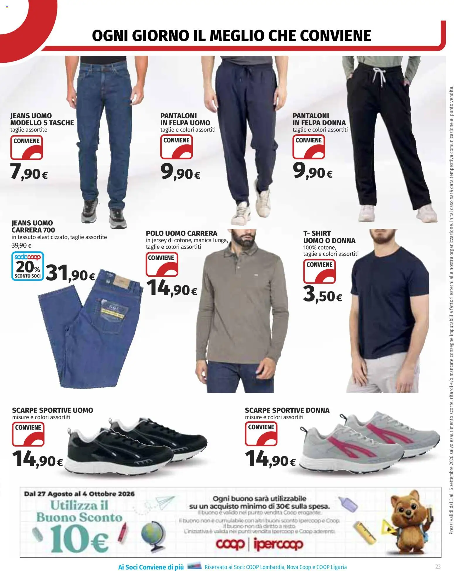 Volantino COOP del 03/09/2026 | Pagina: 23 | Prodotti: Felpa, Scarpe, Jeans, Polo