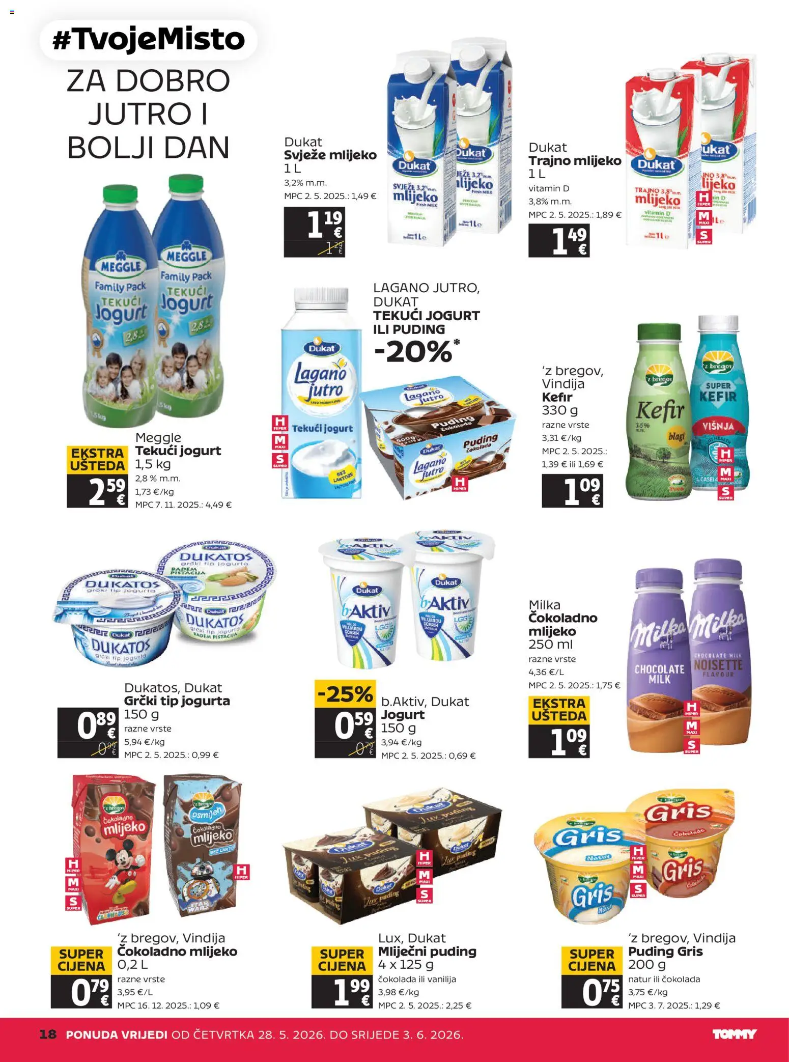 Tommy katalog | vrijedi od 28.05.2026 | Stranica: 18 | Proizvodi: Mlijeko, Jogurt, Trajno mlijeko, Kefir