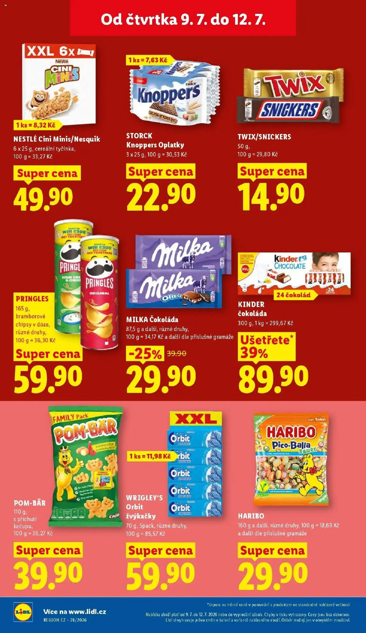 Lidl aktuální leták od 09.07.2026 | Strana: 28 | Produkty: Vegan, Čokoláda milka, Twix, Pringles