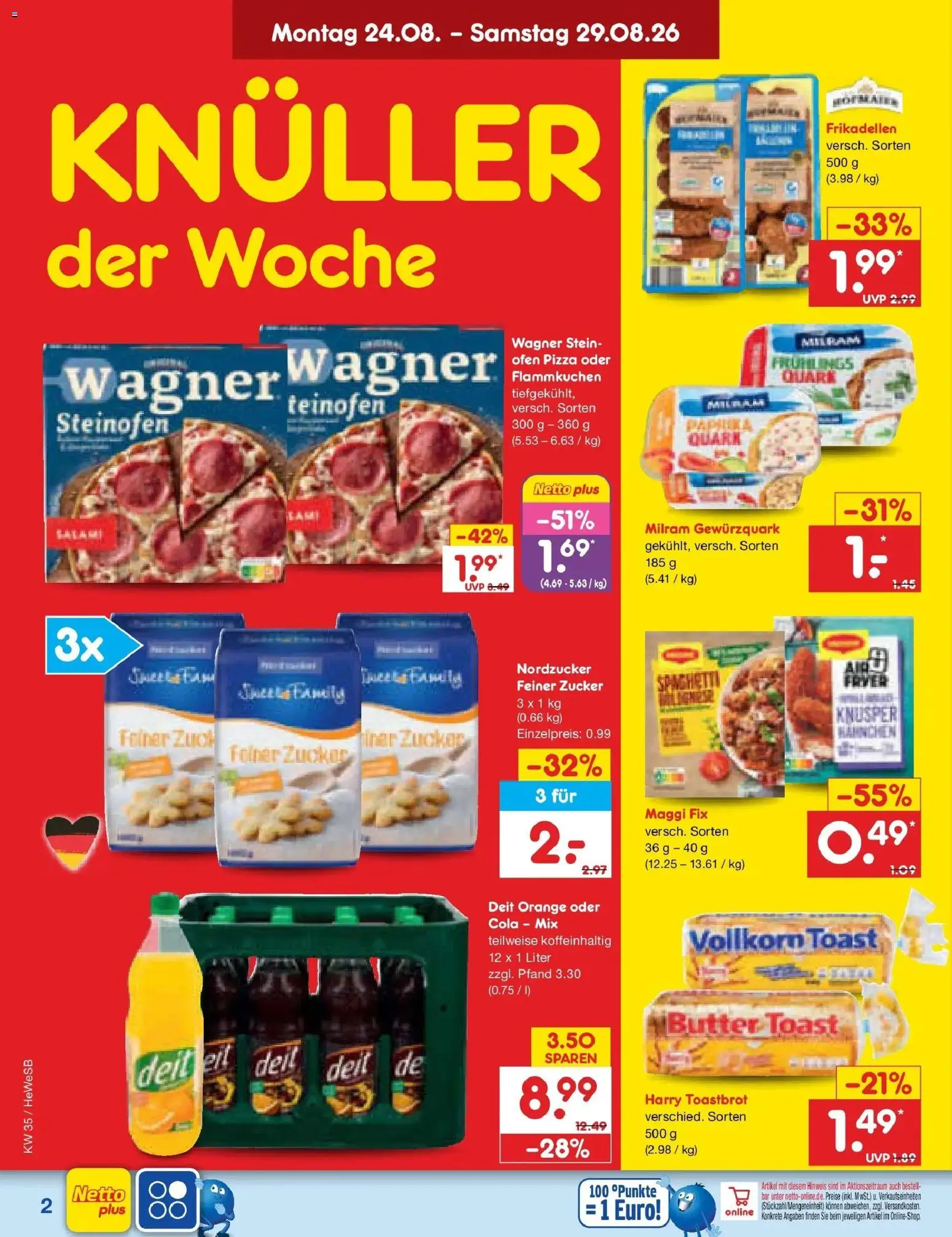 Netto Marken-Discount Prospekt Hamburg (ab 24.08.2026) » Angebote | Seite: 2 | Produkte: Ofen, Quark, Spaghetti, Pizza