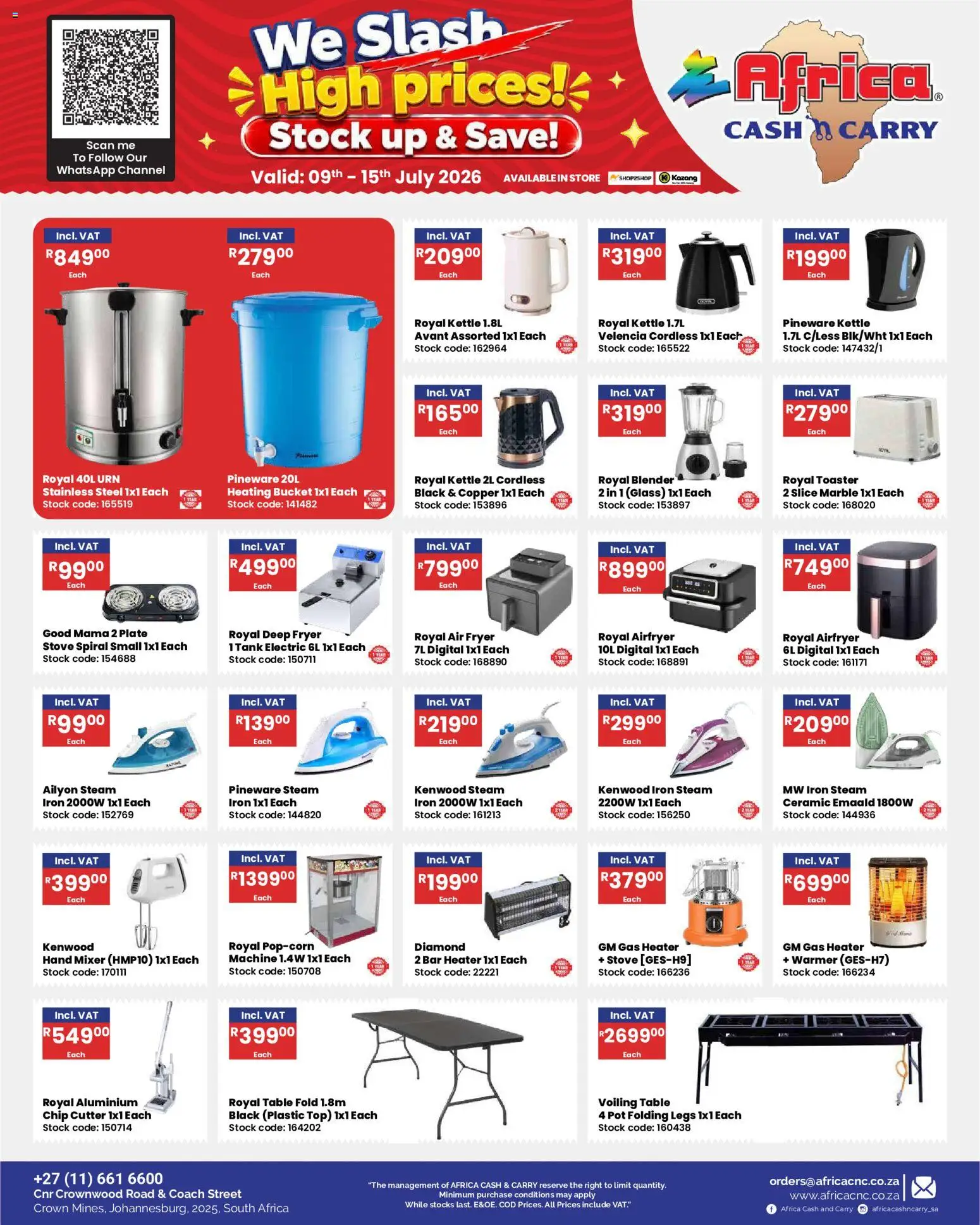 New Africa Cash & Carry catalogue – valid from 09/07/2026 | Page: 32 | Products: Tank, Plate, Kettle, Deep fryer