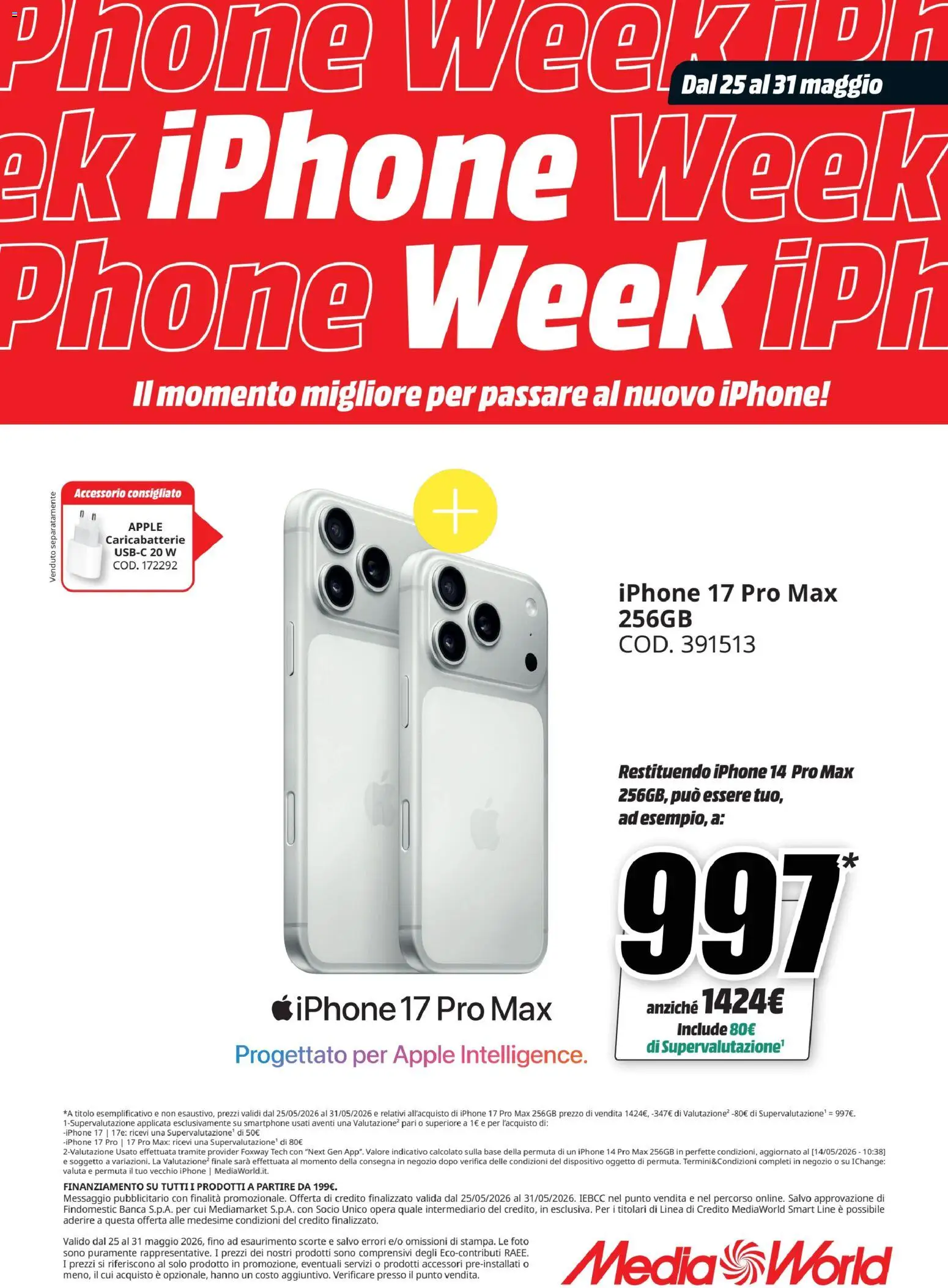 Volantino Media World del 24.05.2026 | Pagina: 3 | Prodotti: Iphone, Smartphone, Caricabatterie