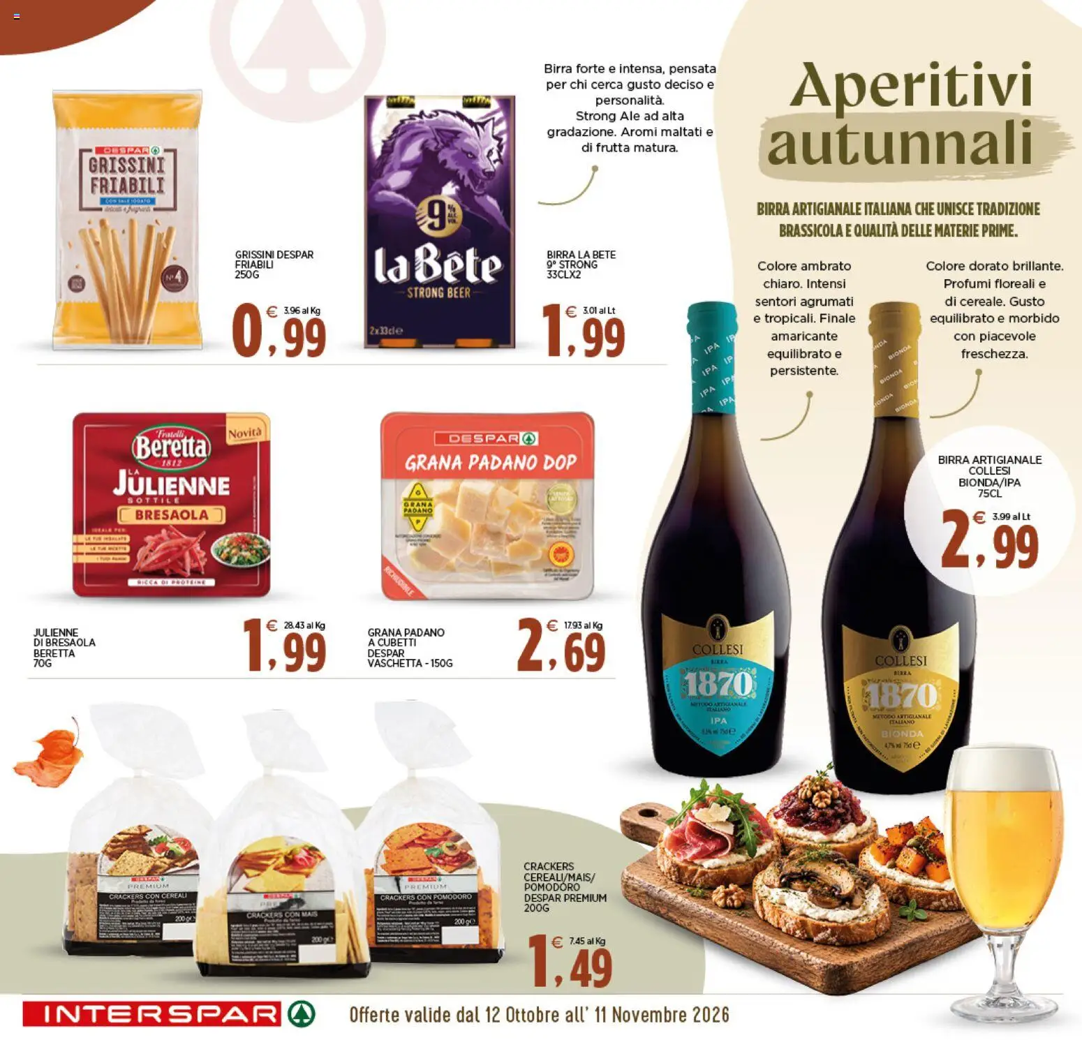 Volantino Interspar del 12/10/2026 | Pagina: 11 | Prodotti: Birra, Pomodoro, Grana Padano, Profumi
