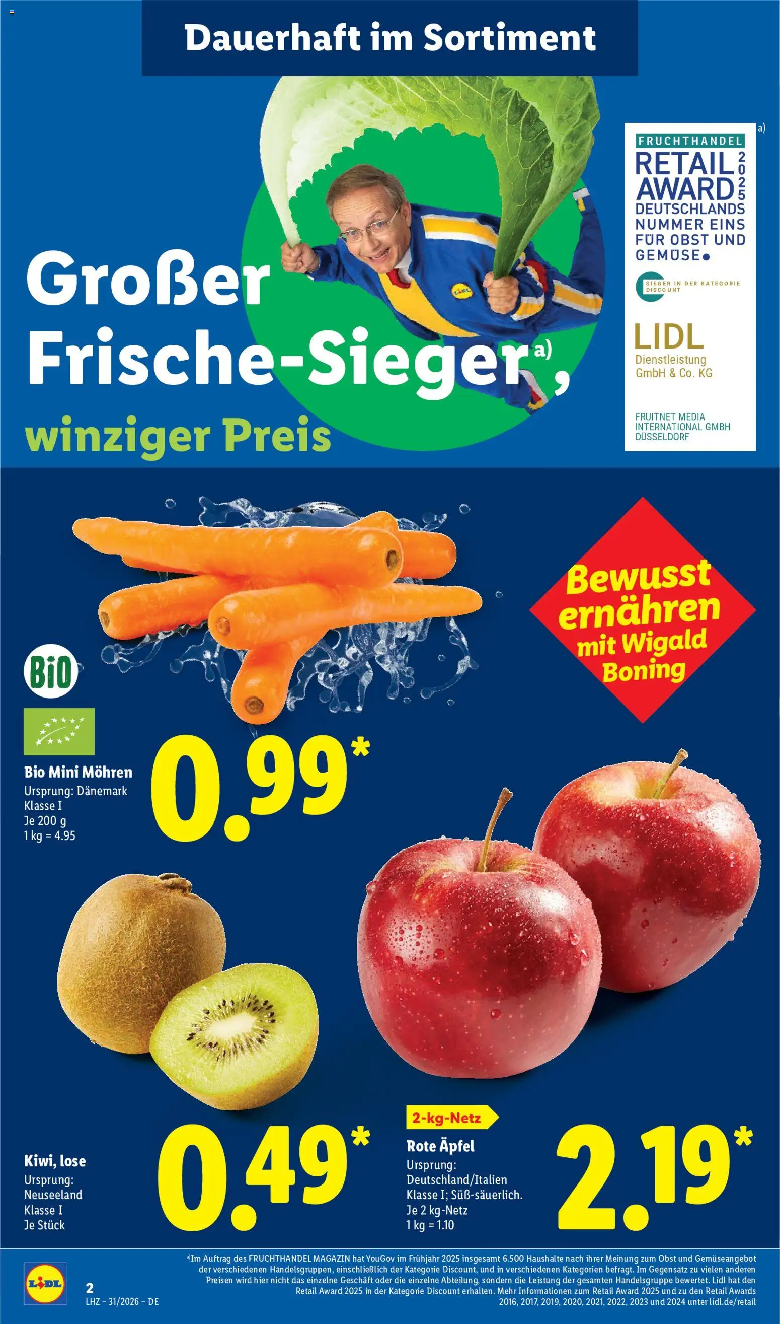 Lidl Prospekt – gültig ab 27.07.2026 | Seite: 2 | Produkte: Äpfel, Mohren, Gemüse, Obst