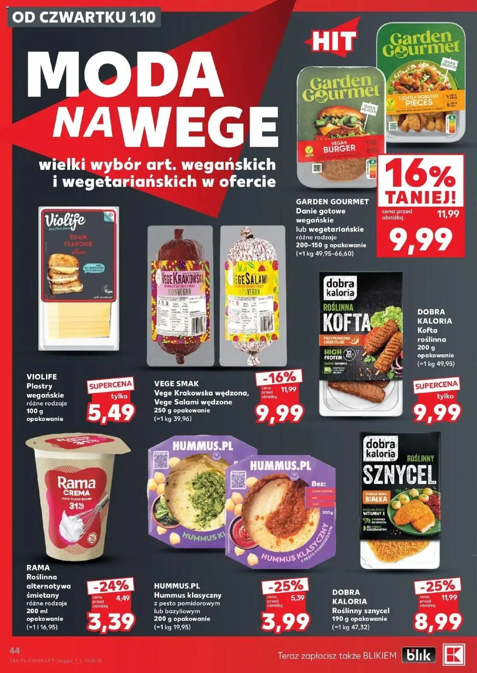 Kaufland gazetka od 01.10.2026 - od jutra PDF | Strona: 44 | Produkty: Hummus klasyczny, Pesto, Hummus, Burger