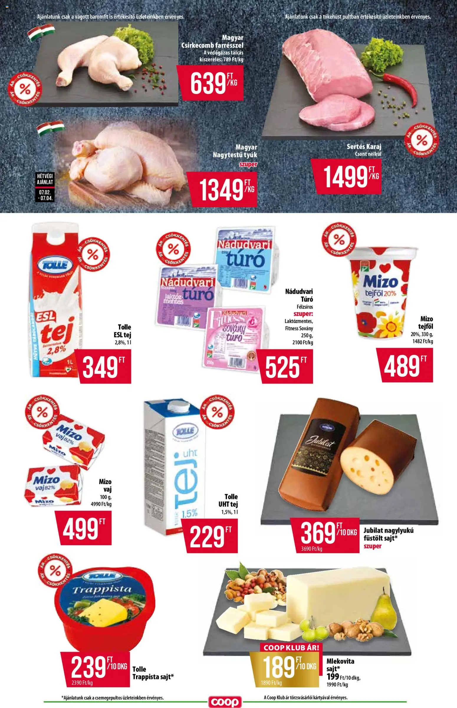 COOP akciós ujság - amely érvényes a következő dátumtól: 02.07.2026 | Oldal: 3 | Termékek: Karaj, Tej, Tejföl, Csirkecomb