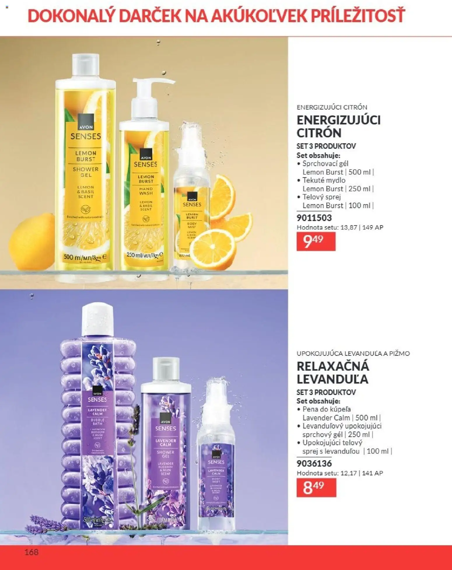 Nové Avon akcie – leták je platný od 01.08.2026 | Strana: 168 | Produkty: Mydlo, Sprchový gél, Pena do kúpeľa, Pena