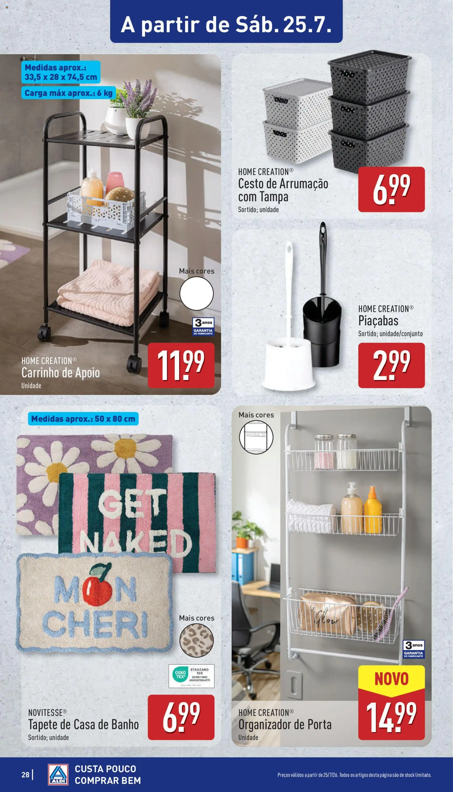 Aldi folheto │ válido de 20/07/2026 | Página: 28 | Produtos: Casa de banho, Banho, Tapete, Carrinho de apoio