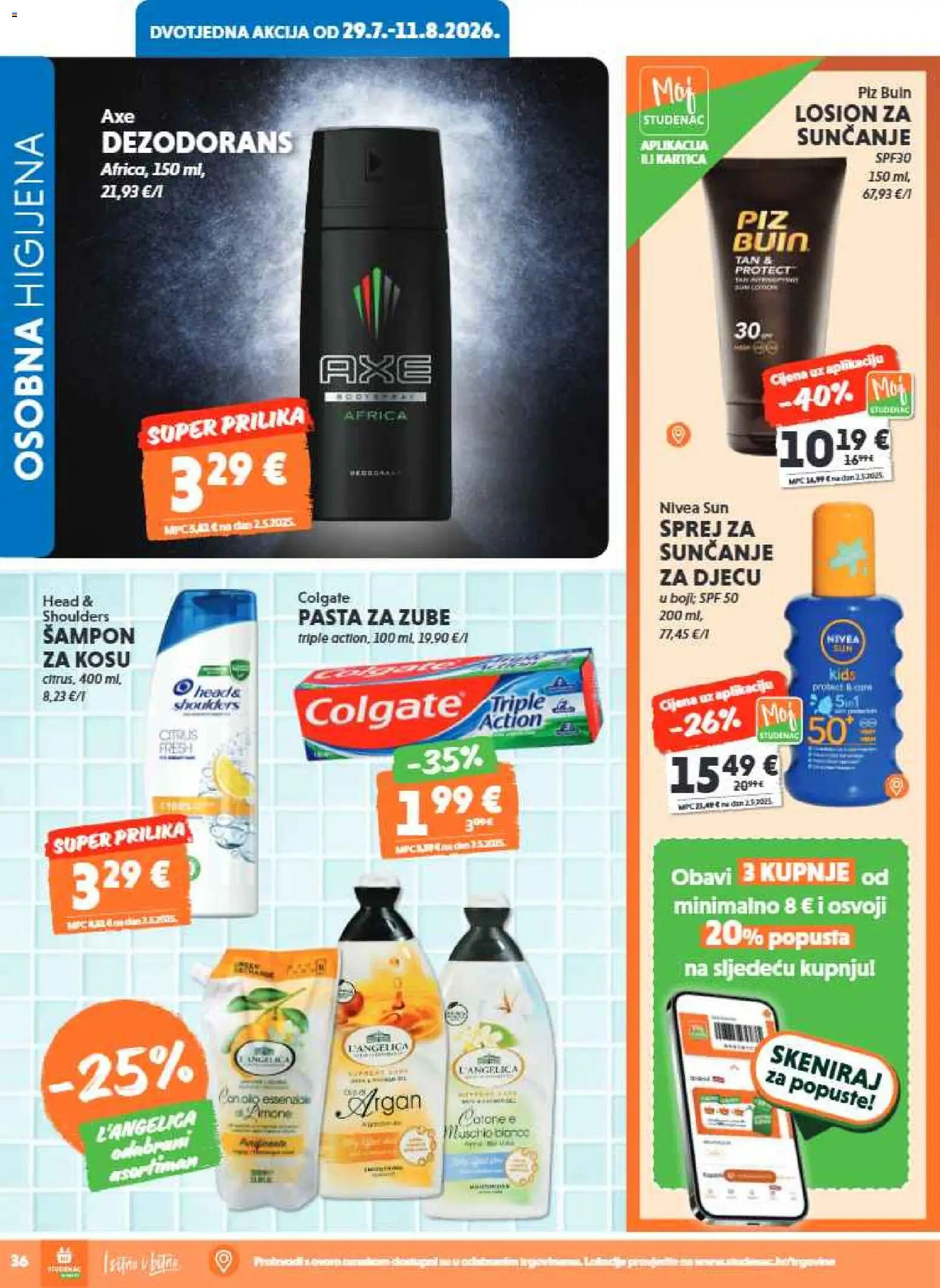 Studenac katalog | vrijedi od 29.07.2026 | Stranica: 36 | Proizvodi: Šampon, Dezodorans, Pasta za zube, Nivea