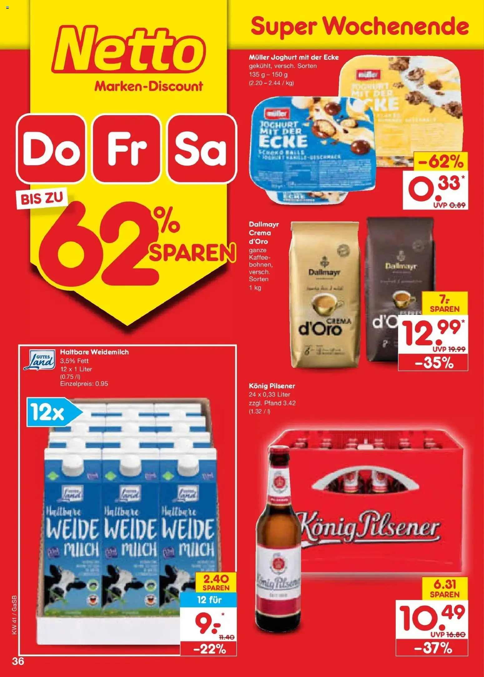 Netto Marken-Discount Prospekt Oldenburg (ab 05.10.2026) » Angebote | Seite: 46 | Produkte: Konig pilsener, Milch, Joghurt, Dallmayr