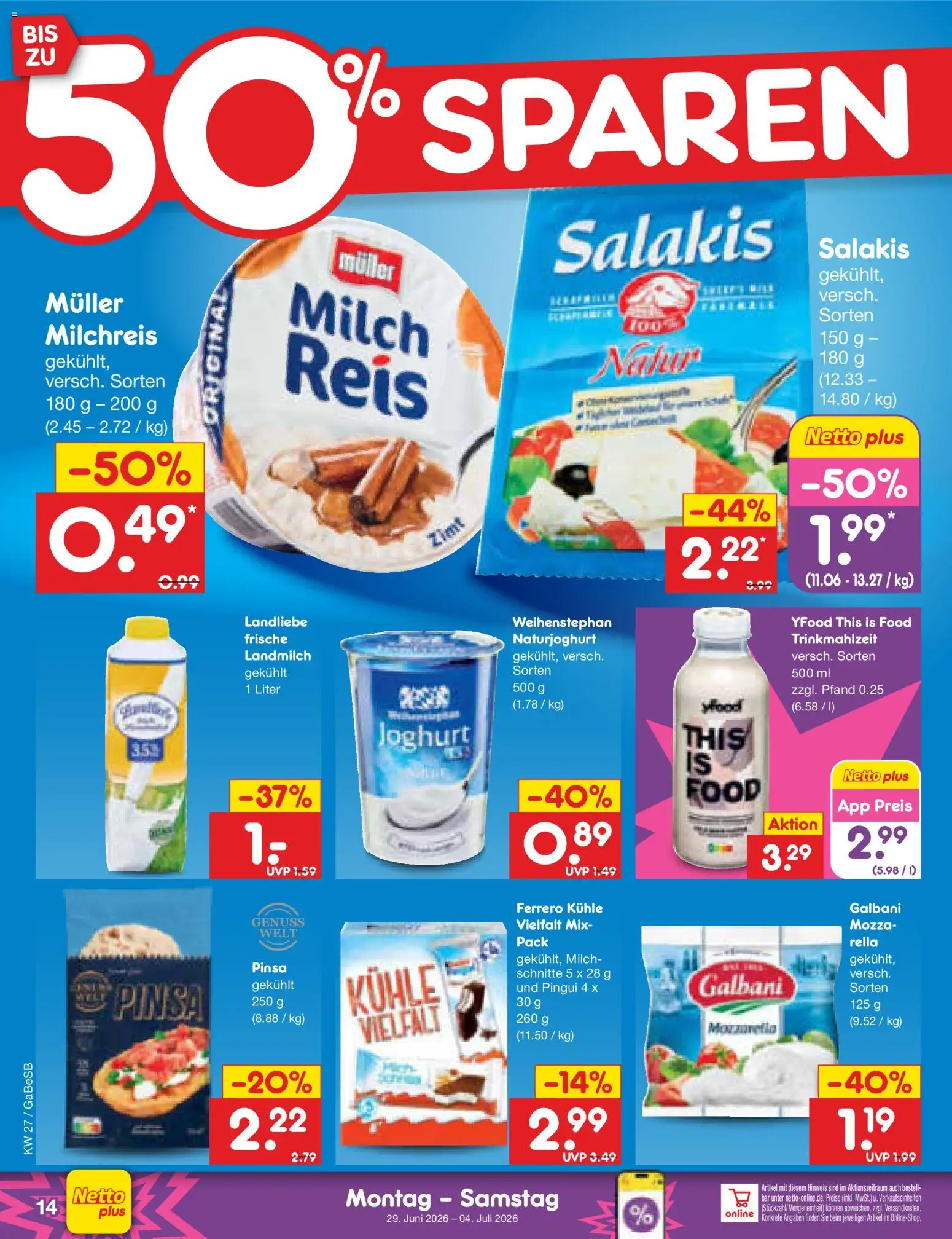 Netto Marken-Discount Prospekt – gültig ab 29.06.2026 | Seite: 20 | Produkte: Milch, Joghurt, Mozzarella, Reis