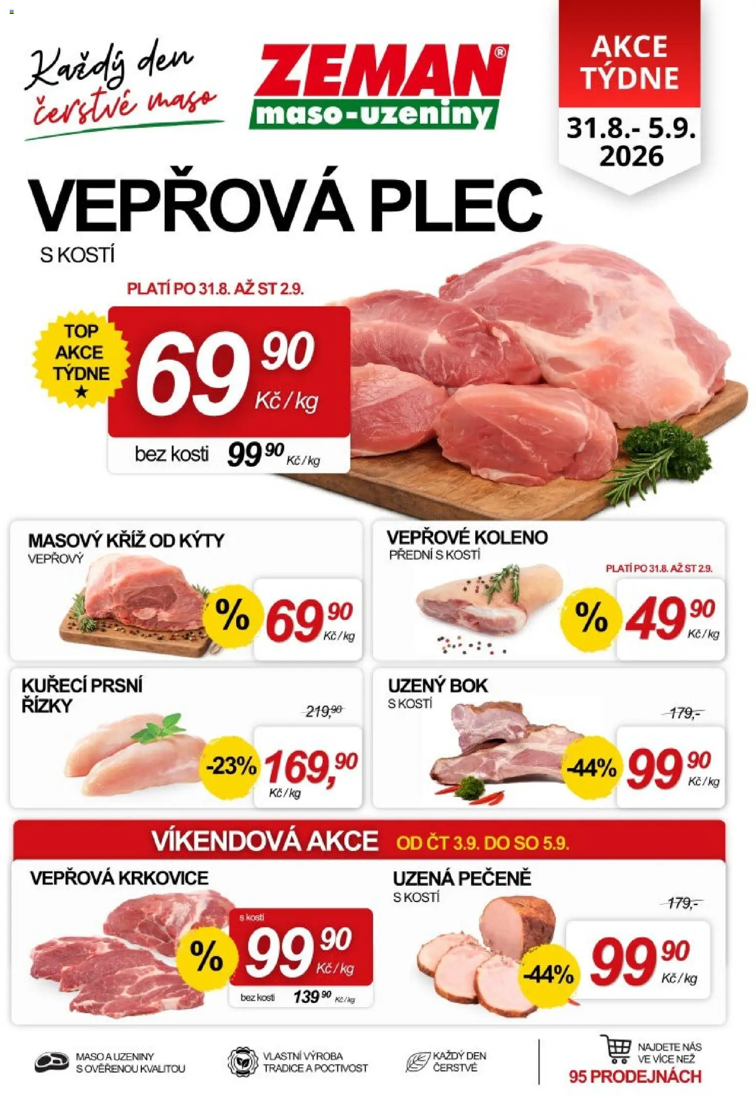 Prodejny Zeman leták od 31.08.2026 | Strana: 1 | Produkty: Vepřové koleno, Koleno, Řízky, Maso