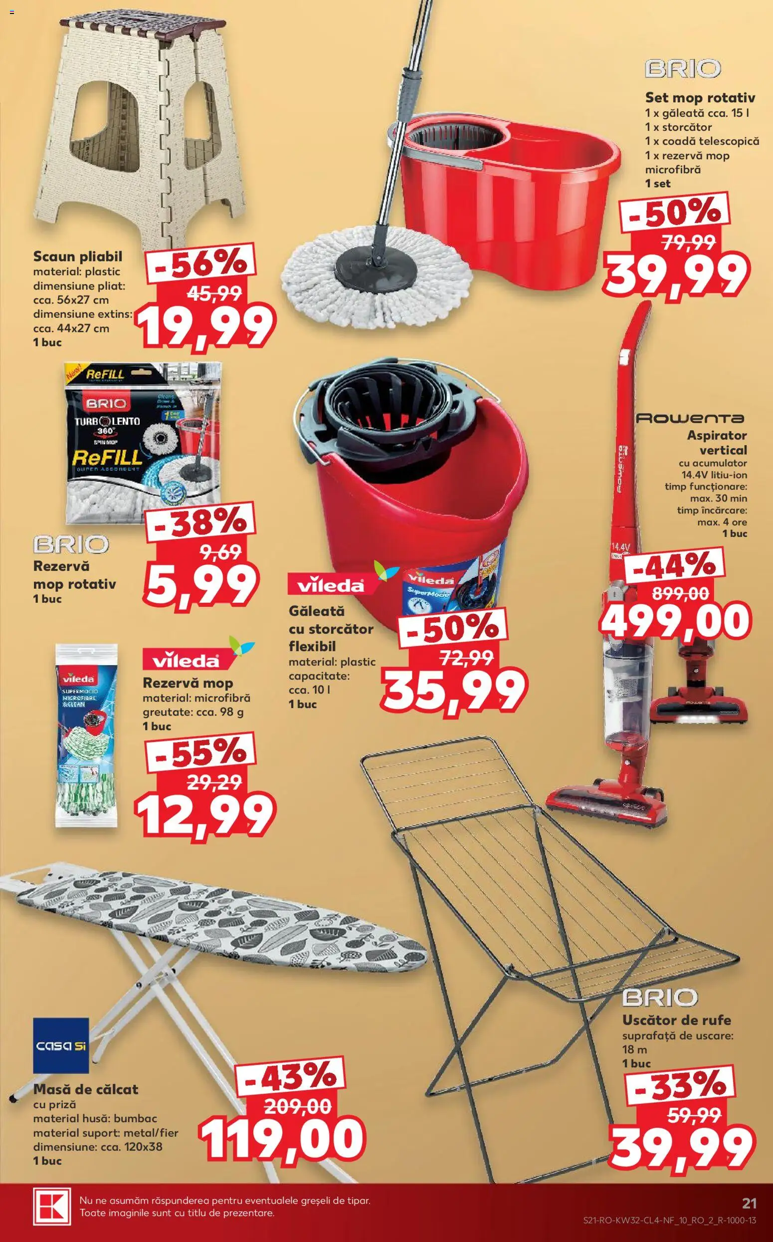 Noul catalog Kaufland – valabil de la 05.08.2026 | Pagină: 21 | Produse: Uscător, Mop, Masă, Priză