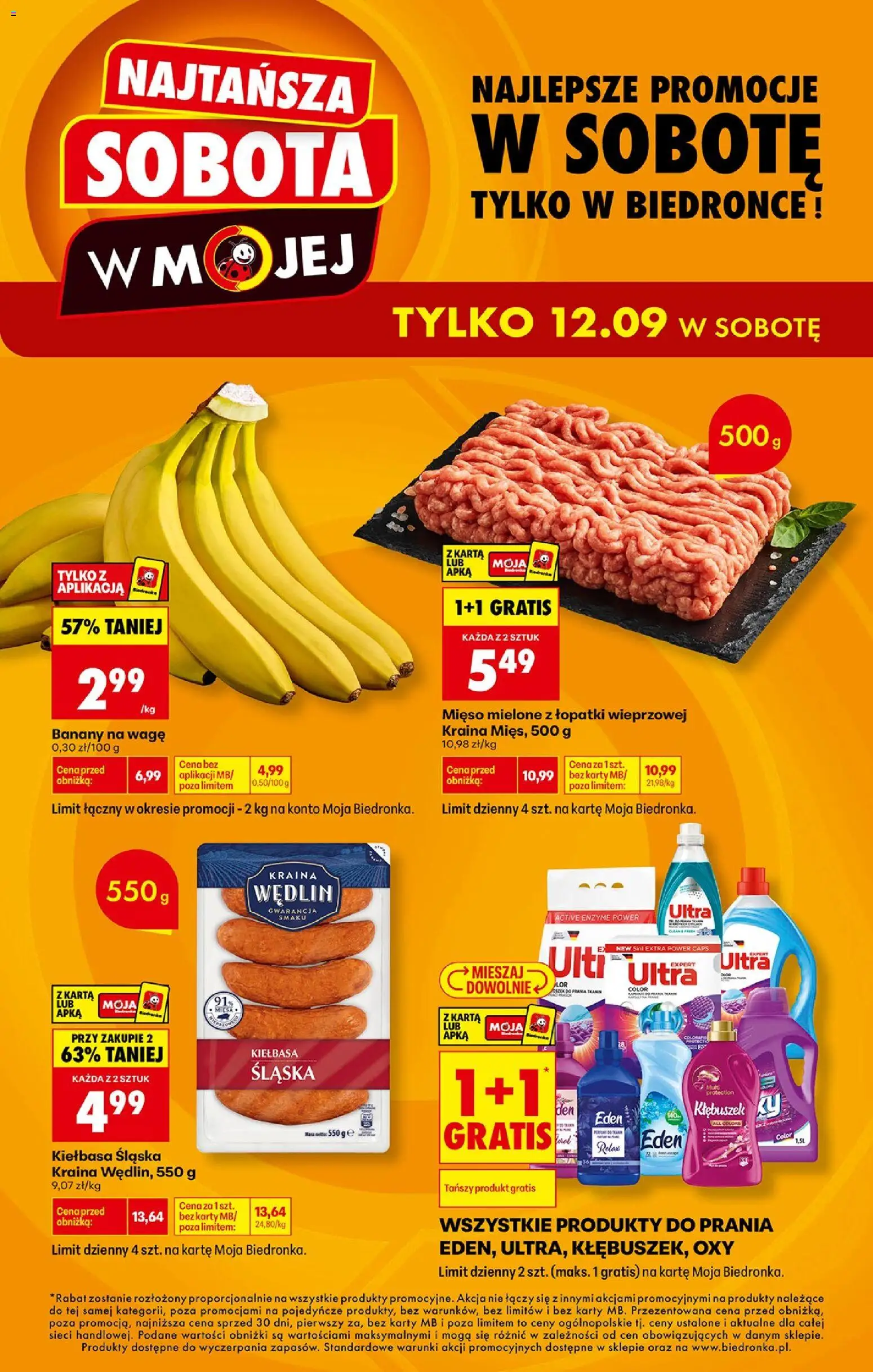 Biedronka Polsko leták - Najtansza sobota od 12.09.2026 | Strana: 1 | Produkty: Banány, Karty