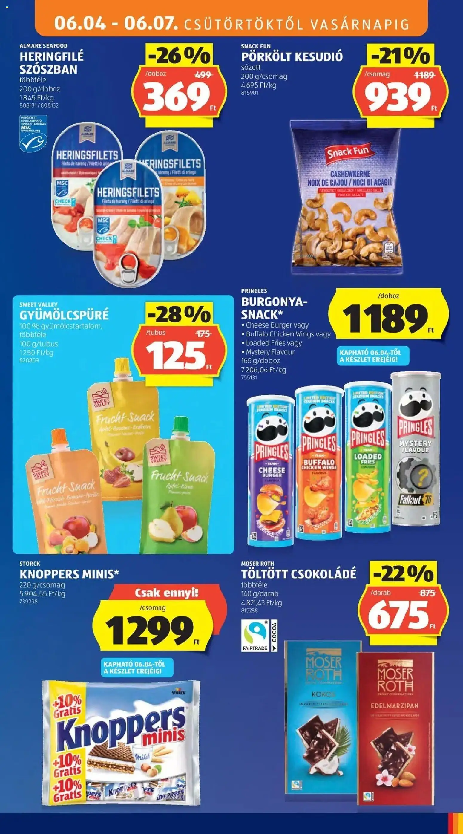 Aldi akciós ujság - amely érvényes a következő dátumtól: 04.06.2026 | Oldal: 13 | Termékek: Chips, Pringles, Kesudió, Csokoládé