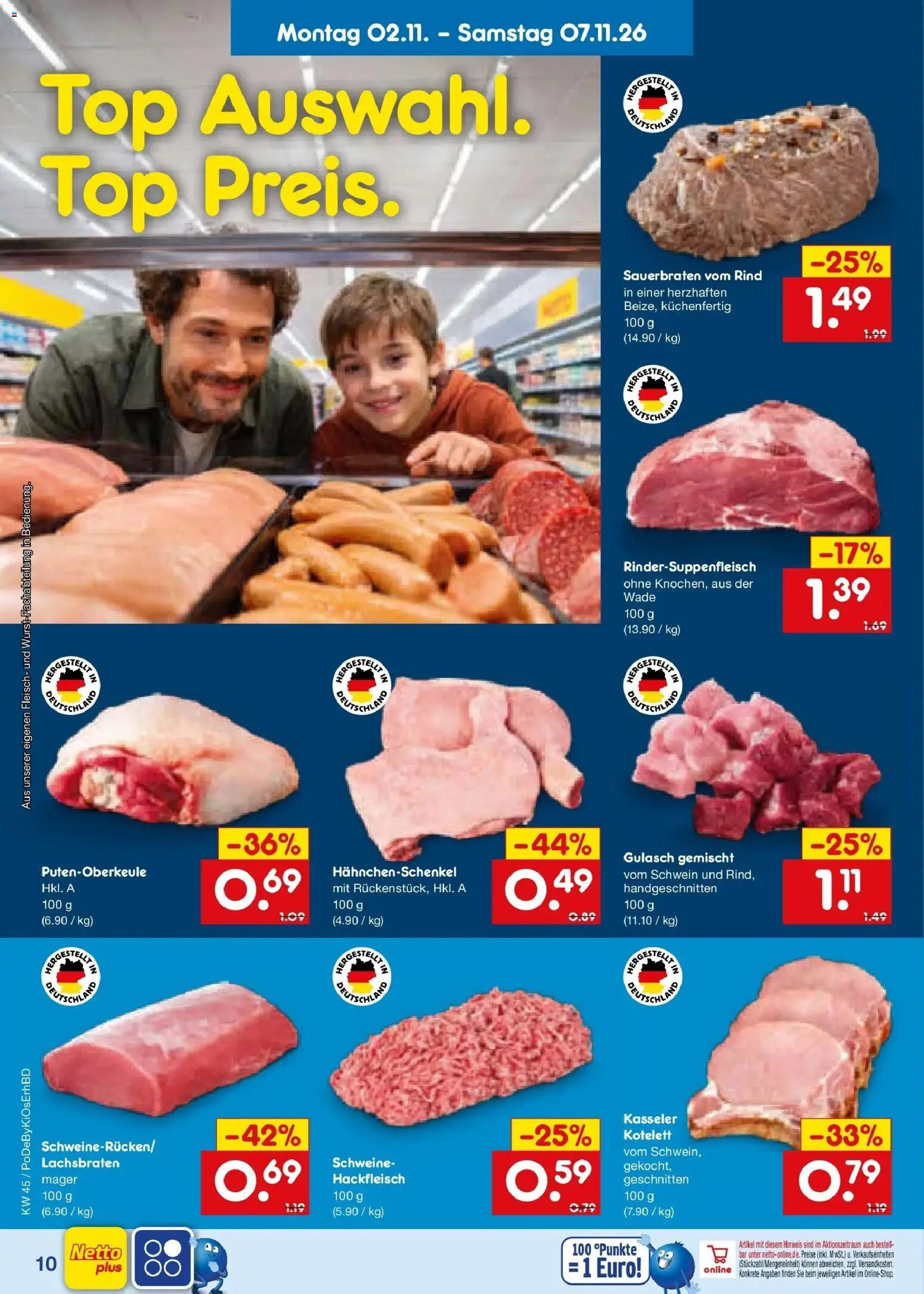 Netto Marken-Discount Prospekt Mistelbach – gültig ab 02.11.2026 | Seite: 16 | Produkte: Top, Hahnchenschenkel, Gulasch, Hackfleisch