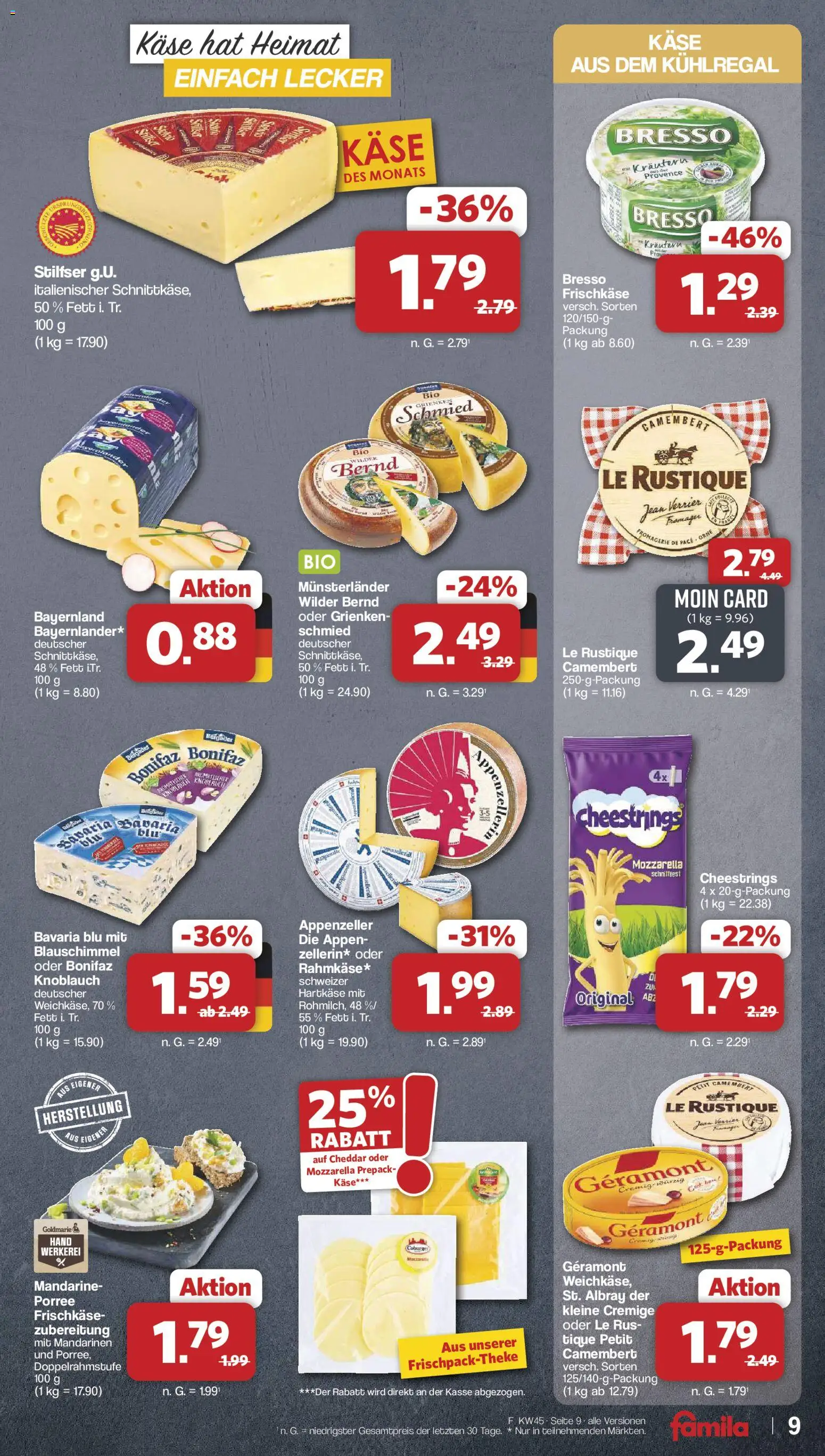 Famila Nordwest Kusten Days – gültig ab 02.11.2026 | Seite: 9 | Produkte: Käse, Mozzarella, Mandarinen, Camembert