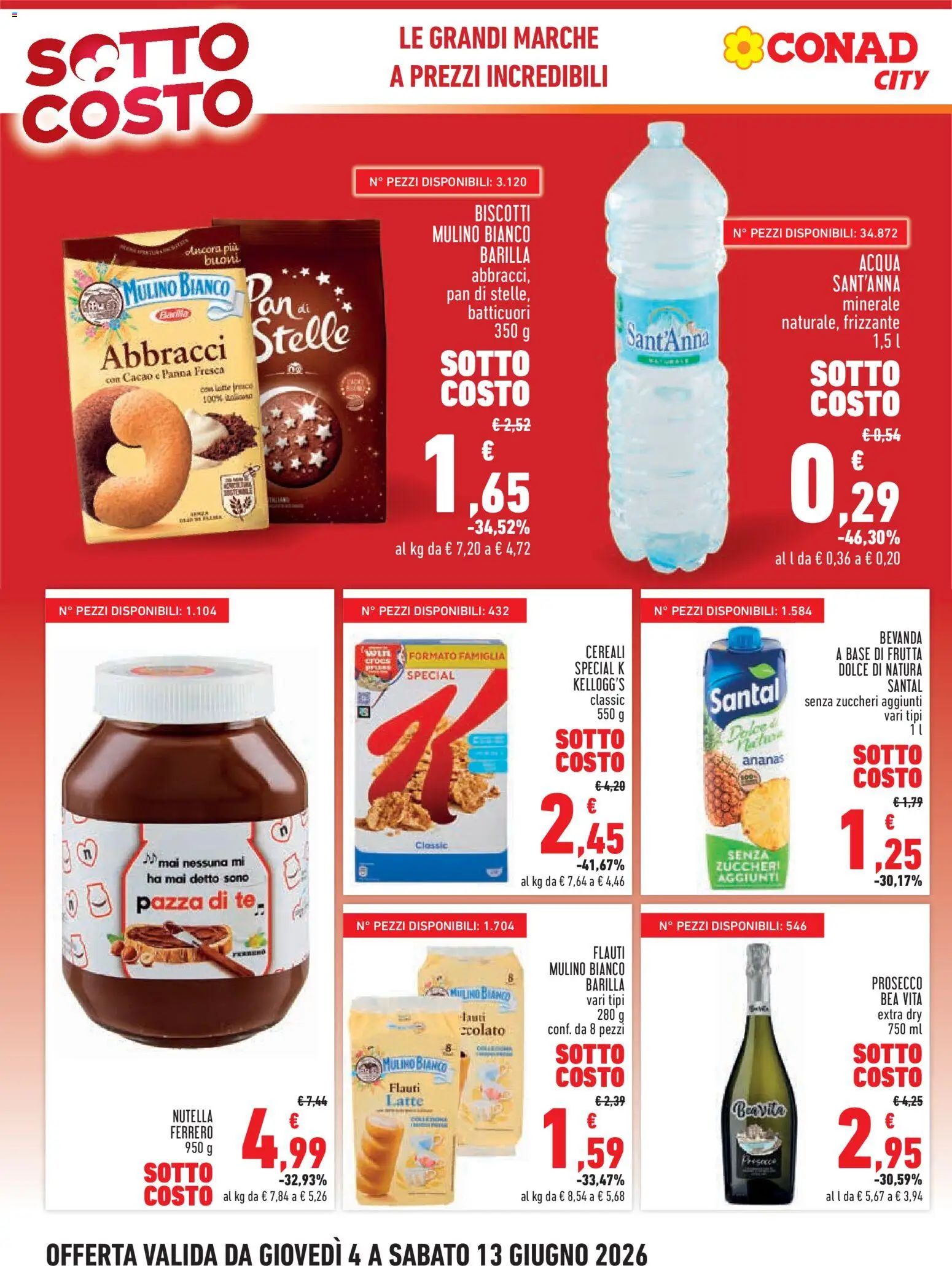 Volantino Conad del 04.06.2026 | Pagina: 4 | Prodotti: Biscotti, Ananas, Nutella, Cacao
