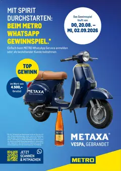 Metro angebote WhatsApp Gewinnspiel Metaxa MP18 2026 ab 20.08.2026 gültig