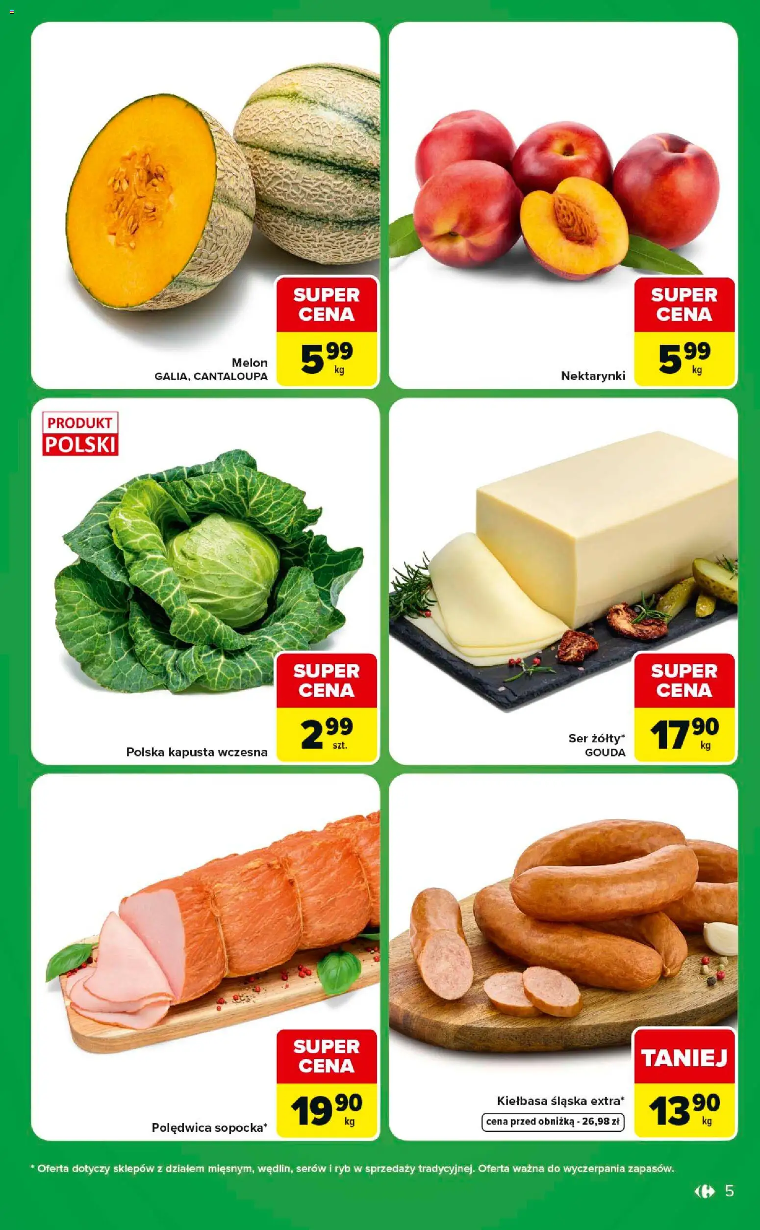 Carrefour gazetka - Express od 14.07.2026 | Strona: 5 | Produkty: Kapusta, Melon, Kiełbasa śląska, Ser