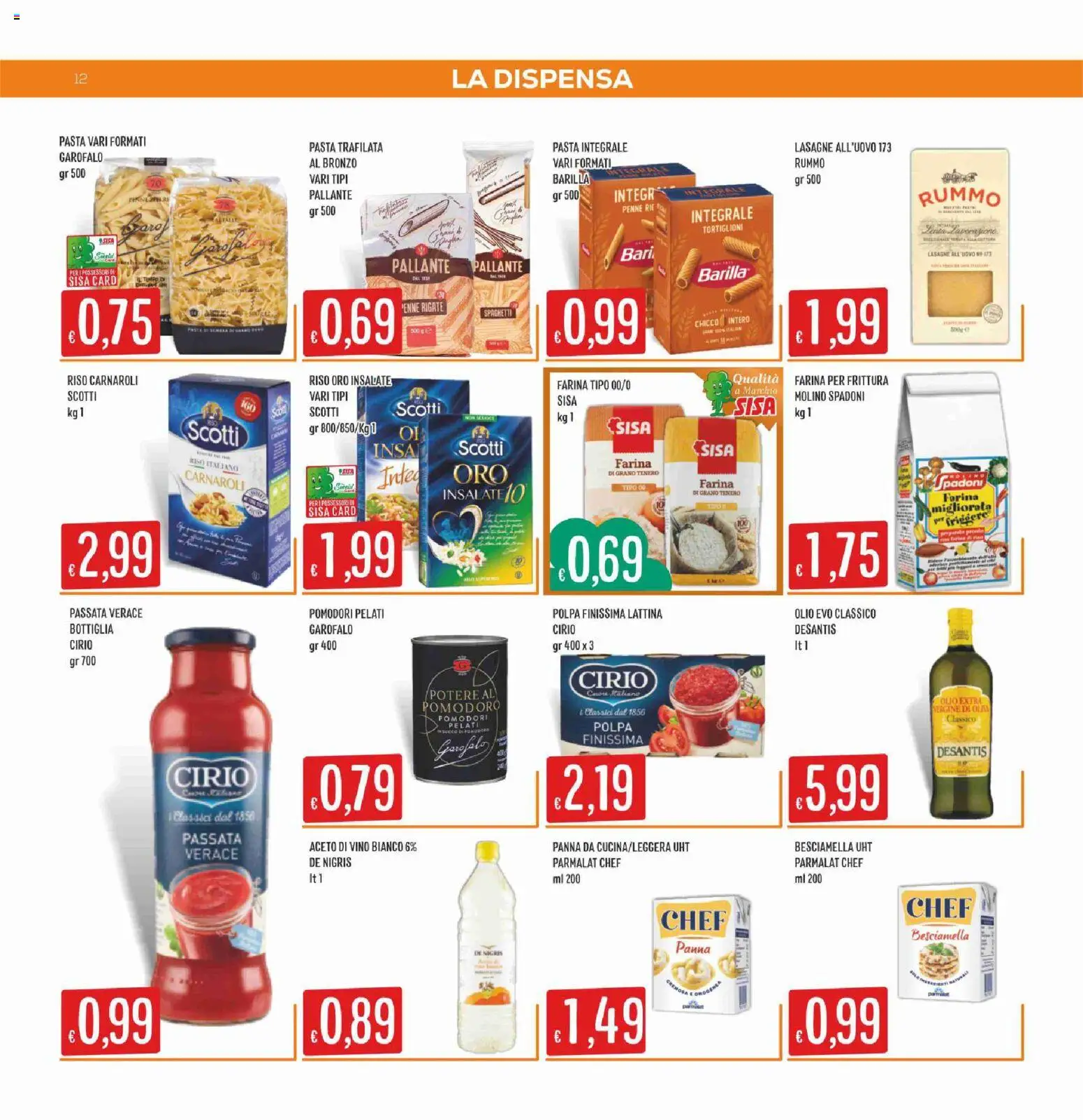 Volantino SISA del 09/07/2026 | Pagina: 12 | Prodotti: Panna, Pomodori, Pasta, Bottiglia