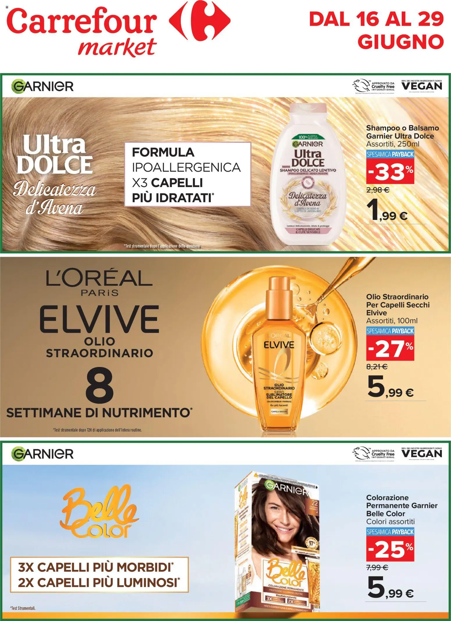 Volantino Carrefour del 16.06.2026 | Pagina: 2 | Prodotti: Shampoo, Balsamo, Maschera, Olio