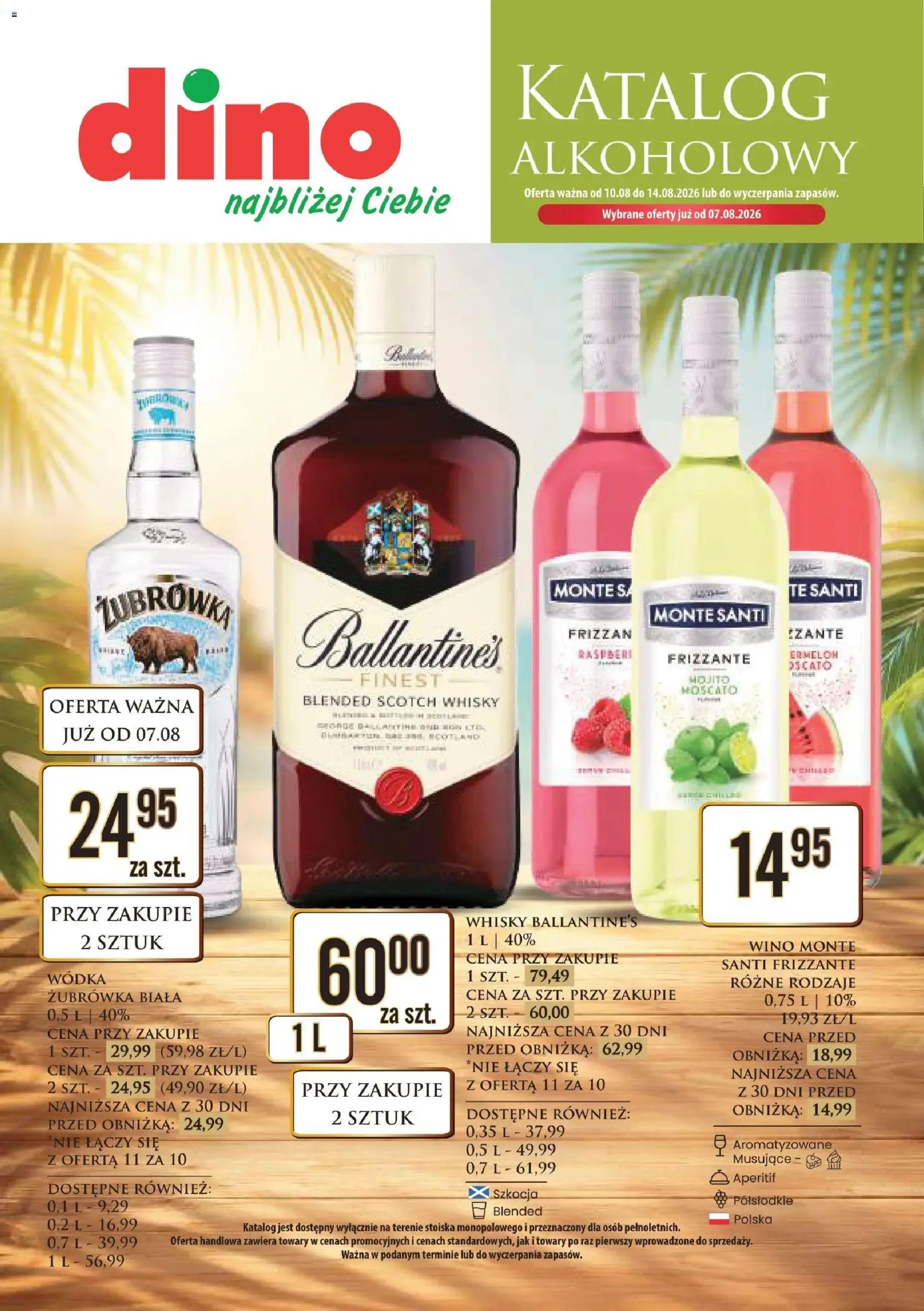 Dino gazetka alkoholowa od 07.08.2026 | Strona: 1 | Produkty: Scotch whisky, Aperitif, Wino, Wódka