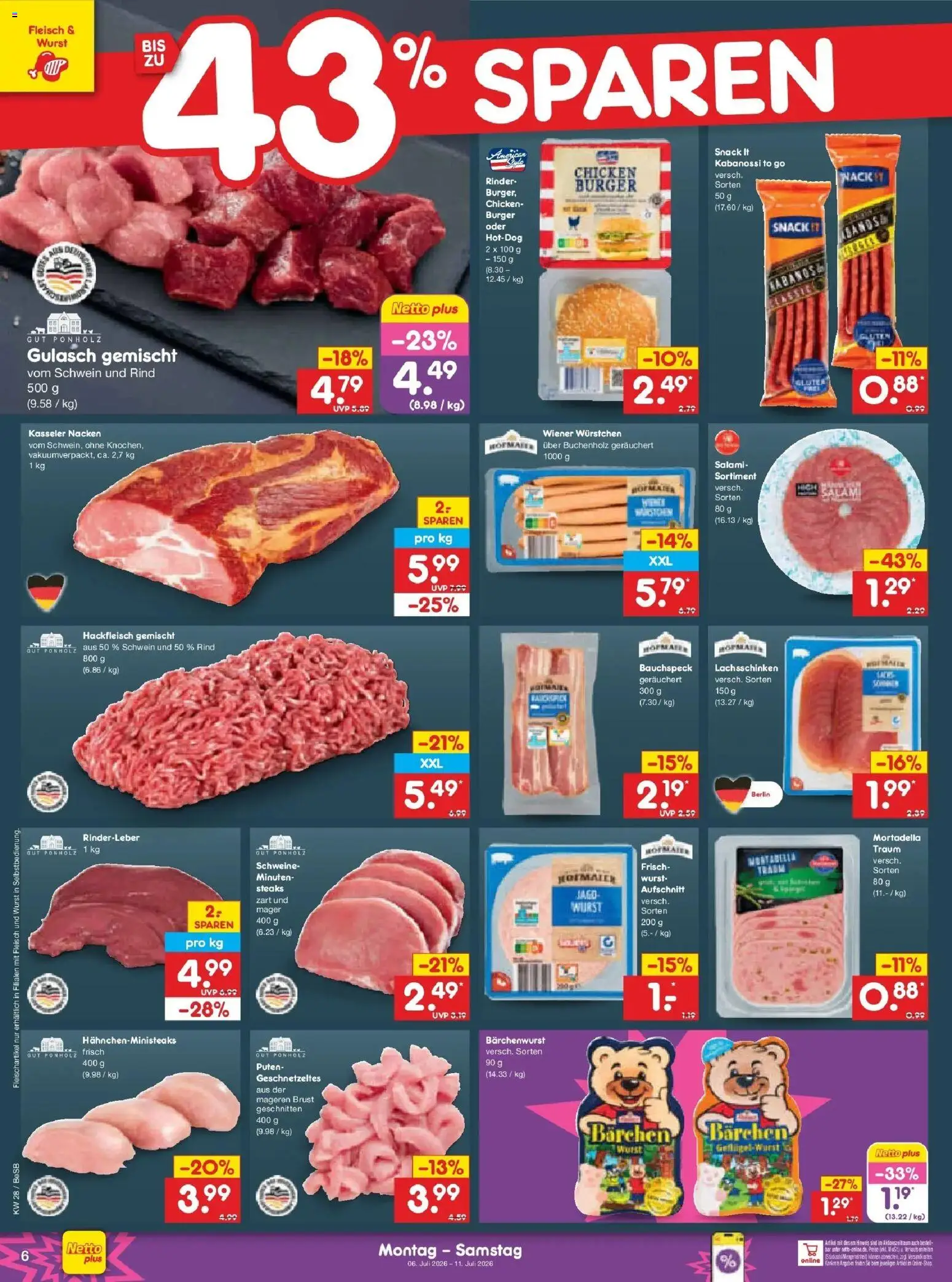 Netto Marken-Discount - Netto: Wochenangebote – gültig ab 05.07.2026 | Seite: 10 | Produkte: Wiener wurstchen, Gulasch, Salami, Fleisch