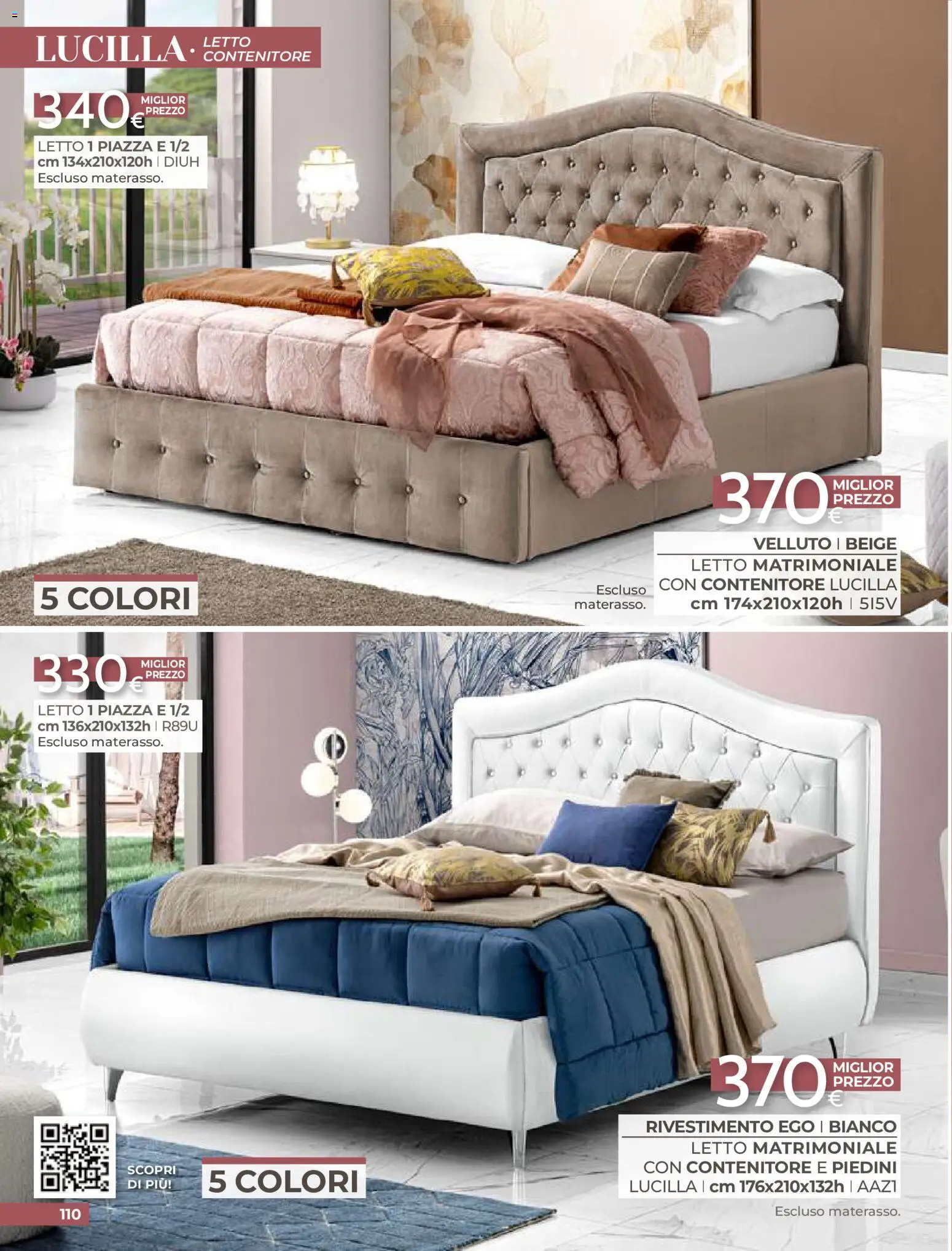 Volantino Mondo Convenienza del 01/09/2026 | Pagina: 112 | Prodotti: Letto matrimoniale, Letto contenitore, Contenitore, Letto