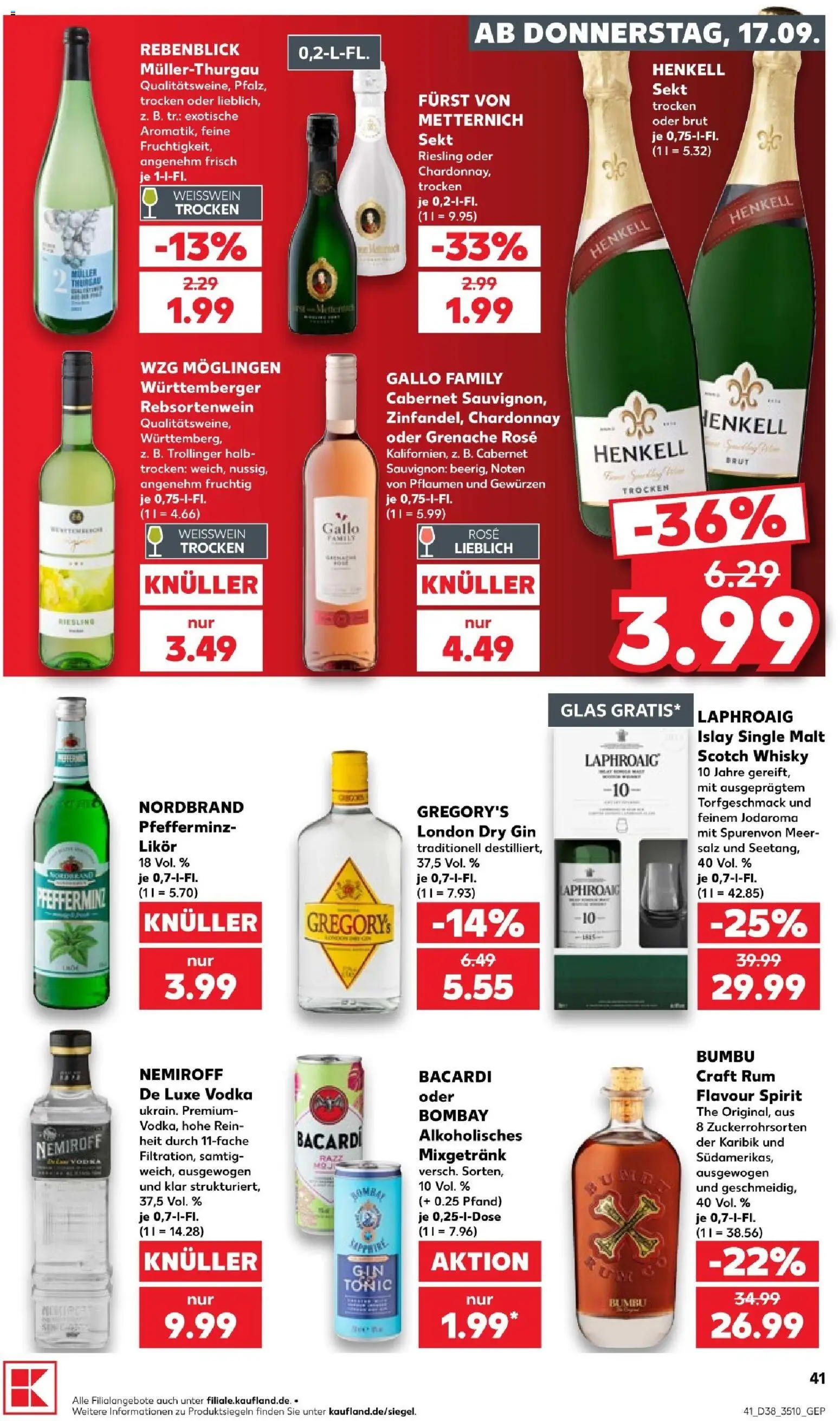Kaufland Prospekt Zeitz – gültig ab 17.09.2026 | Seite: 41 | Produkte: Pflaumen, Mixgetränk, Weißwein, Rum